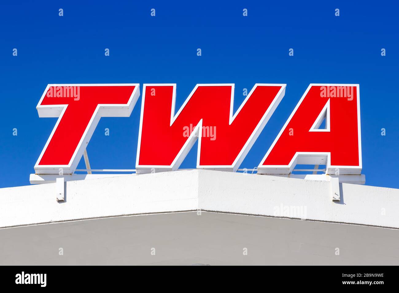 New York City, New York – February 29, 2020: TWA Logo Hotel Terminal at New York JFK airport (JFK) in New York. Stock Photo