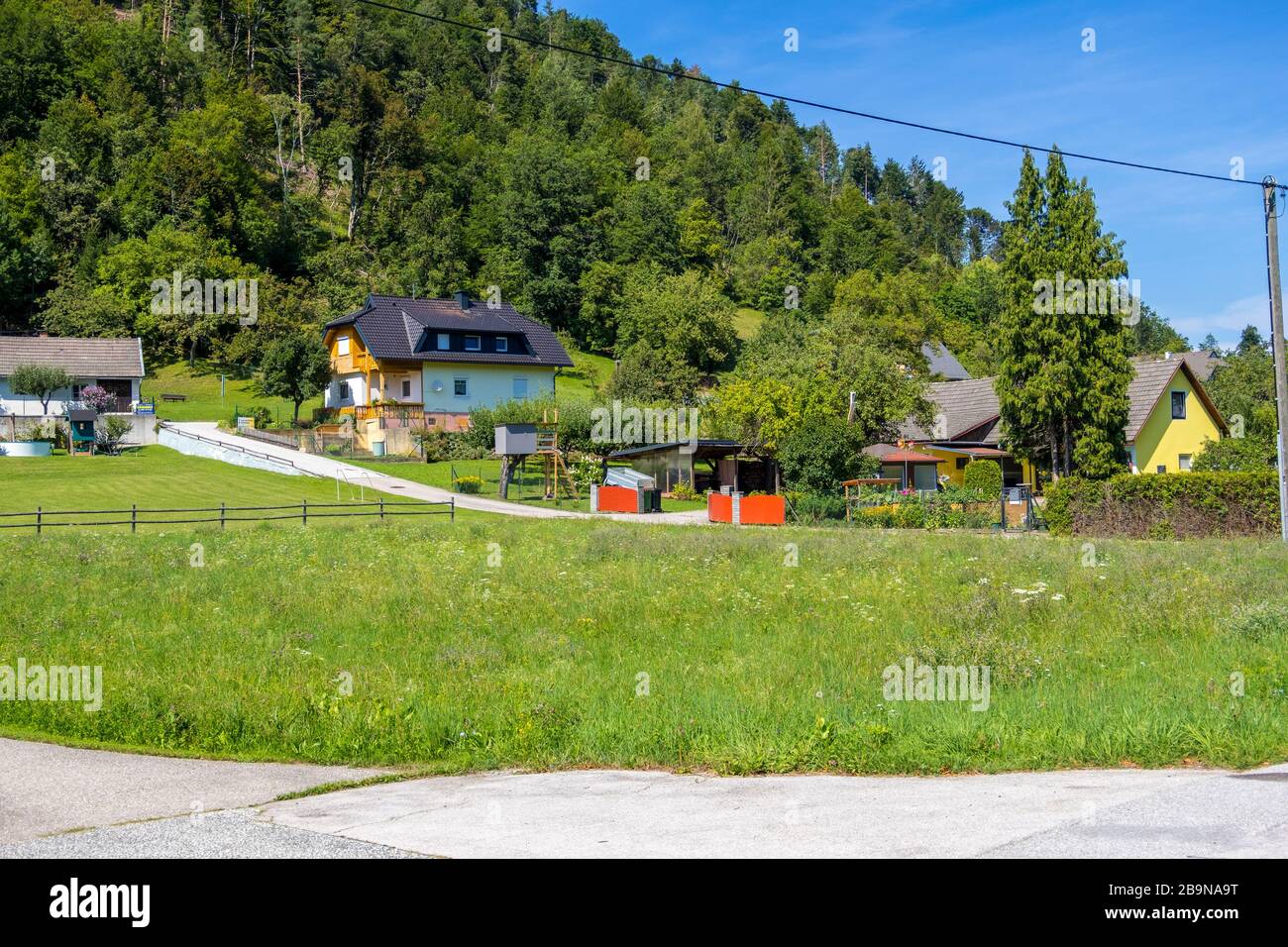Carinthia, Austria - August 09, 2019: Landscape of countryside with Alpine hills in Carinthia, Austria Stock Photo