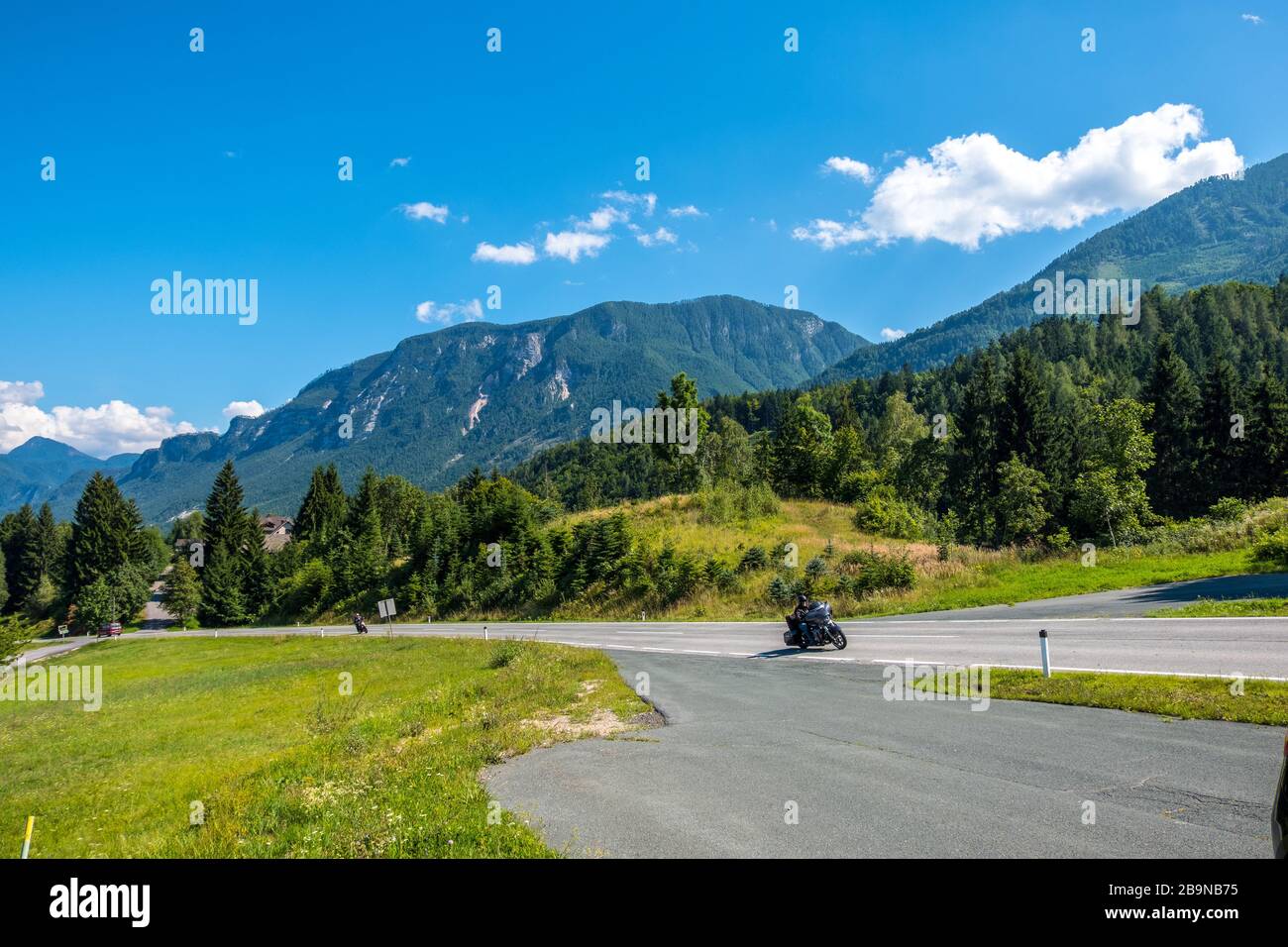 Motorbike rides on a Alpine road in Carinthian Alps, Carinthia, Austria Stock Photo
