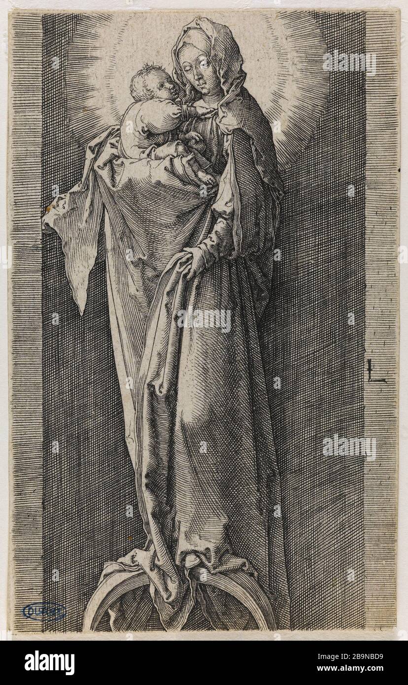 The Virgin and Child in a niche crowned - Bartsch 81 Lucas de Leyde (1494-1533). 'La Vierge à l'Enfant couronnée dans une niche' - Bartsch 81. Burin. 1518. Musée des Beaux-Arts de la Ville de Paris, Petit Palais. Stock Photo