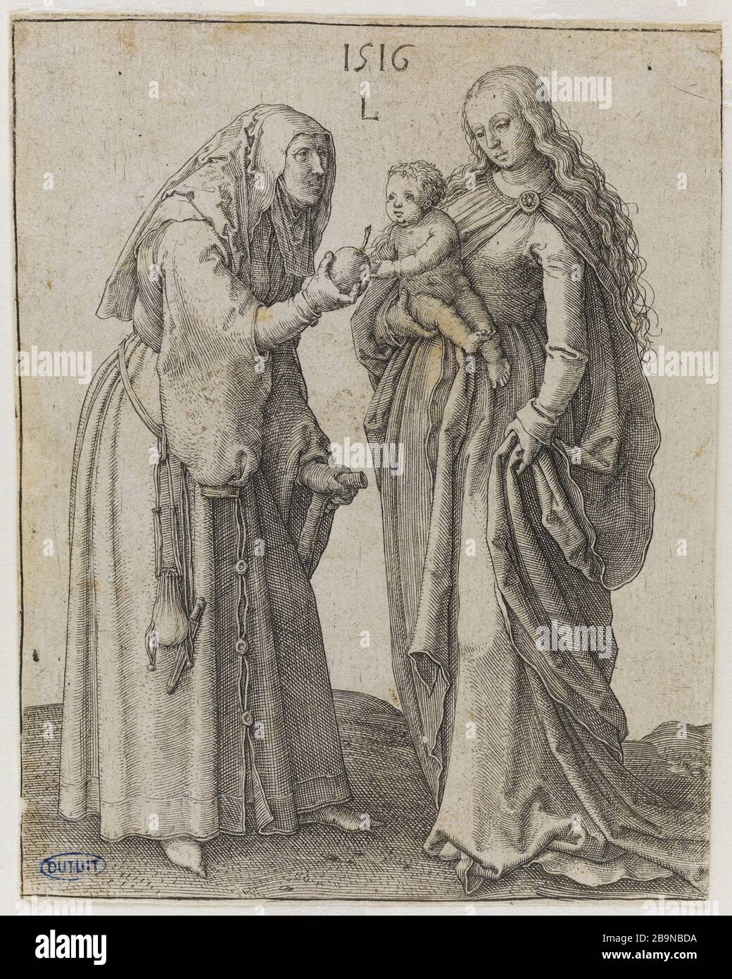 The Virgin and Saint Anne - 79 Bartsch Lucas de Leyde (1494-1533). 'La Vierge et sainte Anne' - Bartsch 79. Burin. 1516. Musée des Beaux-Arts de la Ville de Paris, Petit Palais. Stock Photo