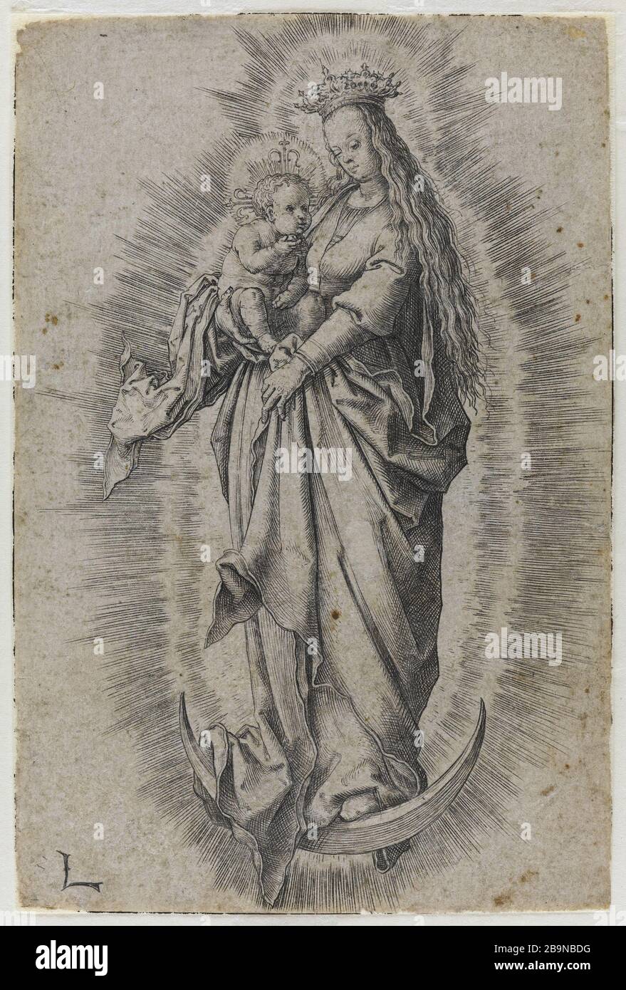 The Virgin and Child crowned in glory - Bartsch 80 Lucas de Leyde (1494-1533). 'La Vierge à l'Enfant couronnée dans une gloire' - Bartsch 80. Burin. 1512. Musée des Beaux-Arts de la Ville de Paris, Petit Palais. Stock Photo