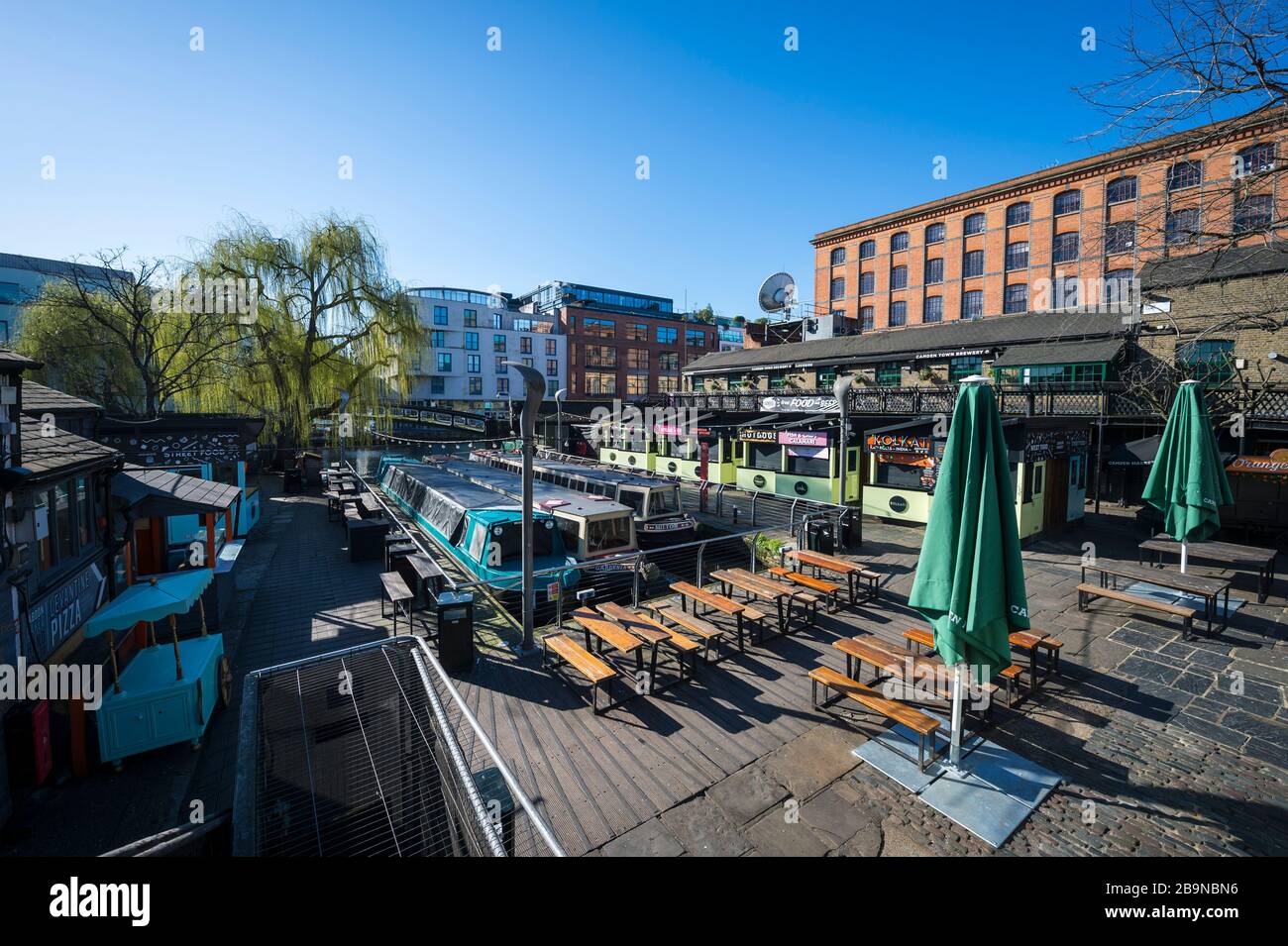 LONDON - 23 MARCH, 2020: The normally bustling Camden Lock and Market are eerily quiet as the city prepares to enter lockdown due to the Coronavirus. Stock Photo