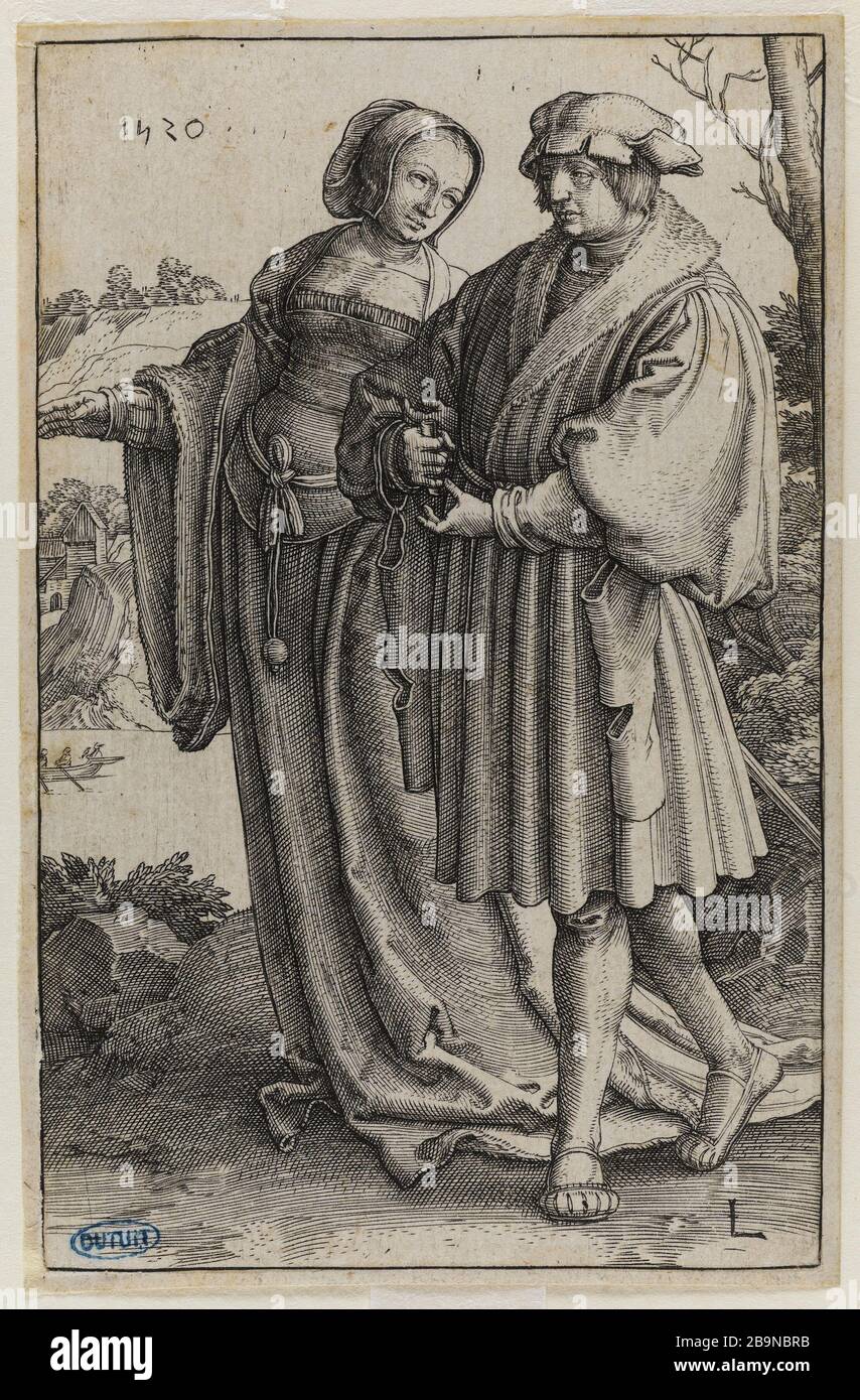 La Promenade - Bartsch 144 Lucas de Leyde (1494-1533). 'La Promenade' - Bartsch 144. Burin. 1520. Musée des Beaux-Arts de la Ville de Paris, Petit Palais. Stock Photo
