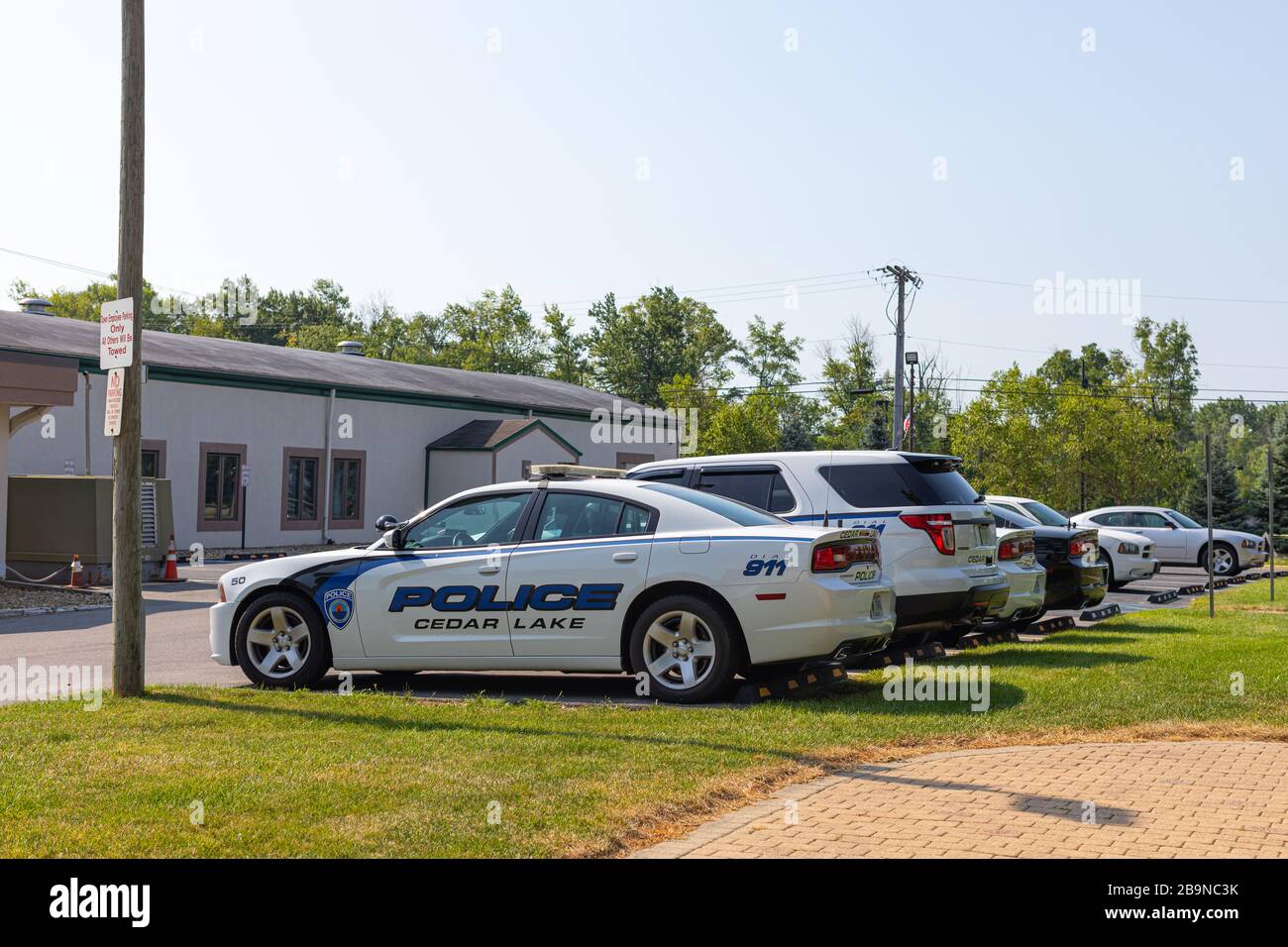 Cedar Lake, Indiana, USA July 27, 2019 Police cars, parked at the