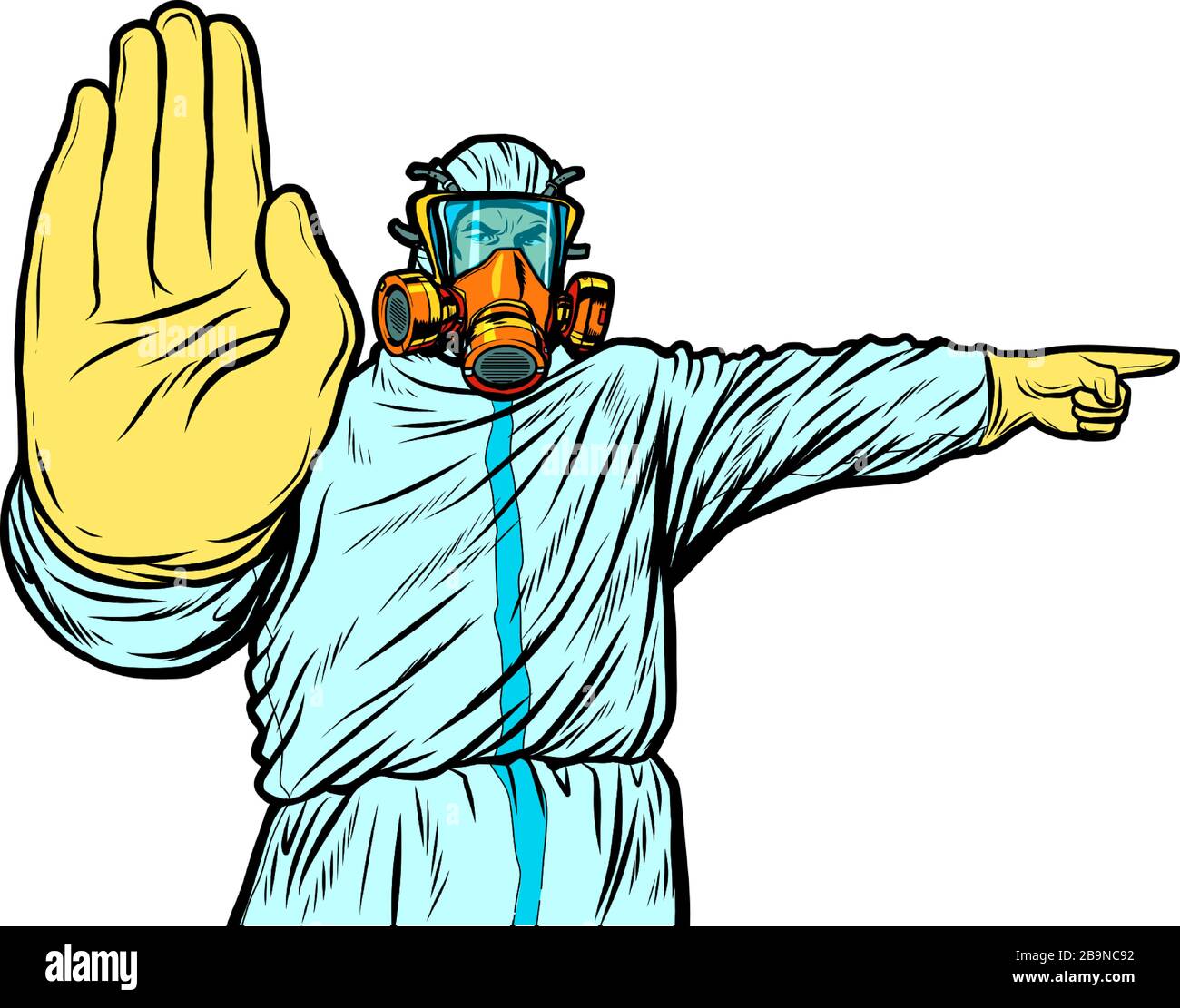 Medic quarantine stop protection suit Stock Vector