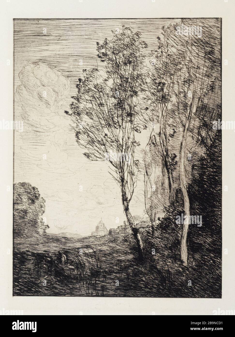 REMEMBRANCE OF ITALY Camille-Jean-Baptiste Corot (1796-1875). 'Souvenir d'Italie', 1863. Eau-forte. Musée des Beaux-Arts de la Ville de Paris, Petit Palais. Stock Photo