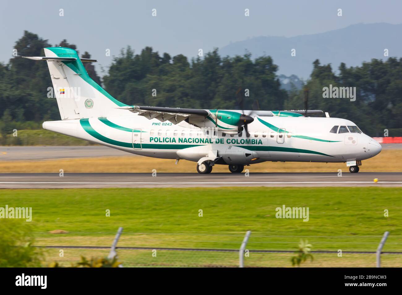 Bogota, Colombia – January 30, 2019: Policia Nacional de Colombia PNC ATR 42 airplane at Bogota airport (BOG) in Colombia. Stock Photo