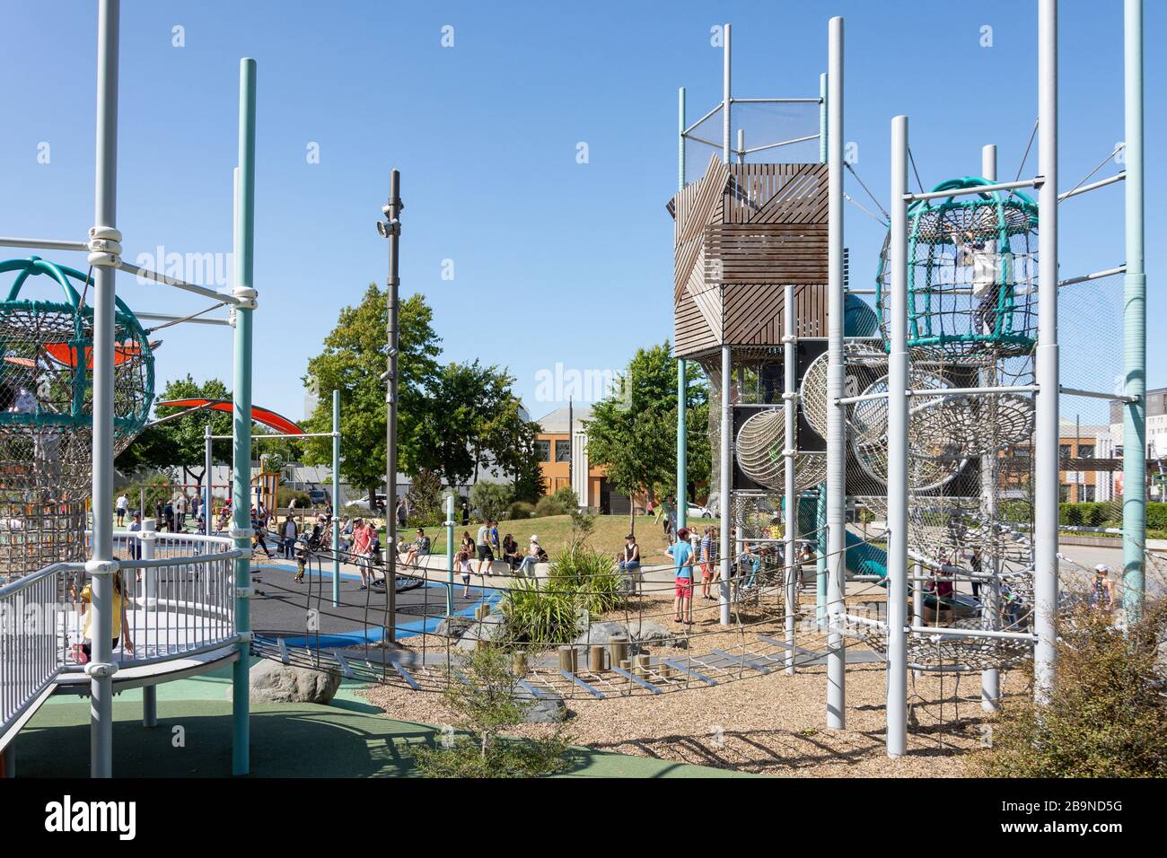 Climbing frame, Margaret Mahy Family Playground, Armagh Street, Christchurch Central, Christchurch, Canterbury Region, New Zealand Stock Photo