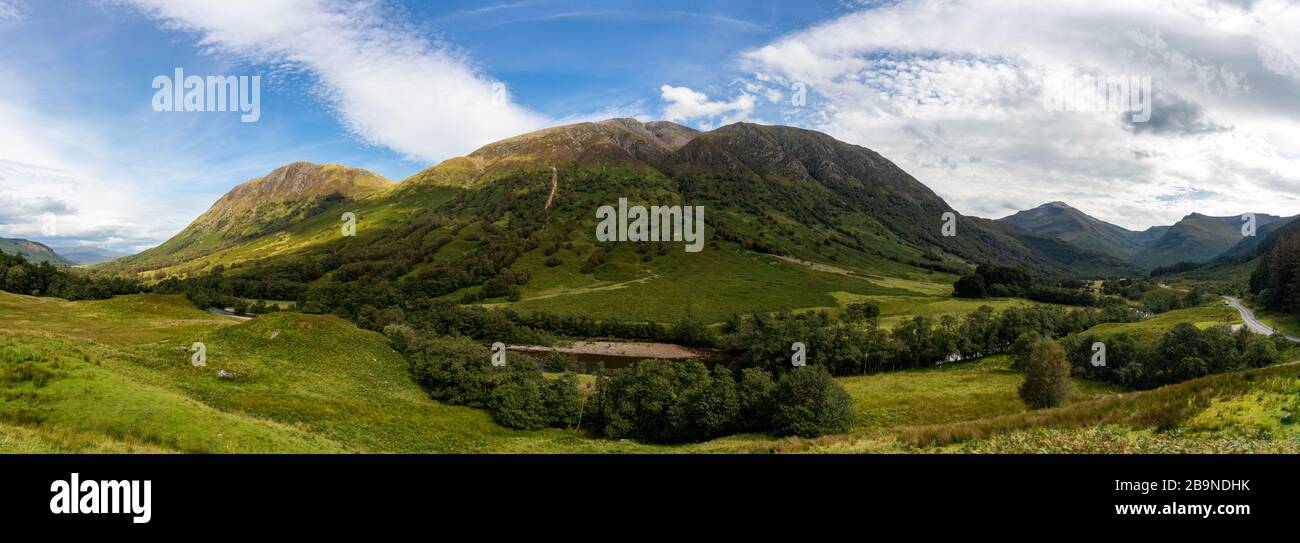 Beautiful view along the road in the valley of Glen Nevis in the highlands of Scotland Stock Photo