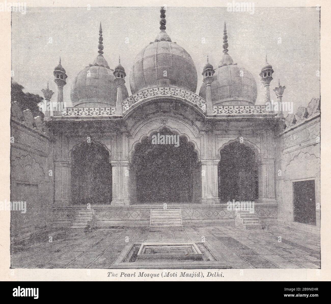 Vintage black and white photo of The Pearl Mosque (Moti Masjid), Delhi, 1900s. Stock Photo