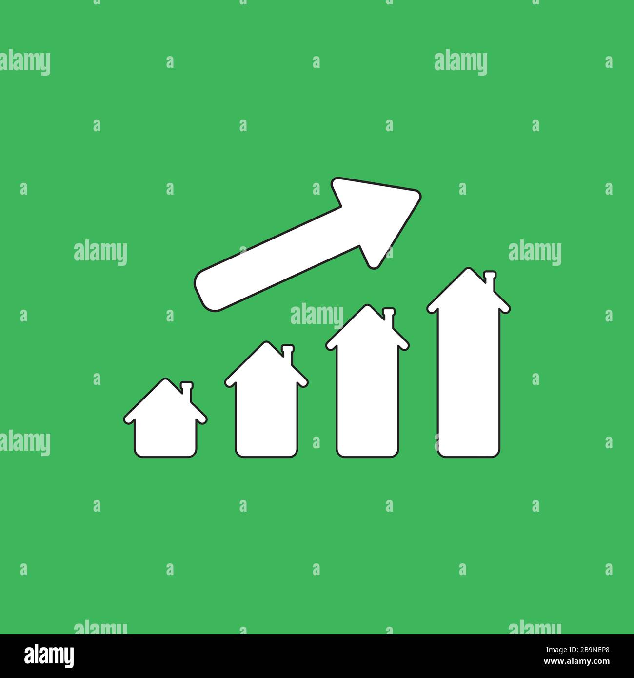 Vector icon concept of house sales or value bar chart with arrow moving