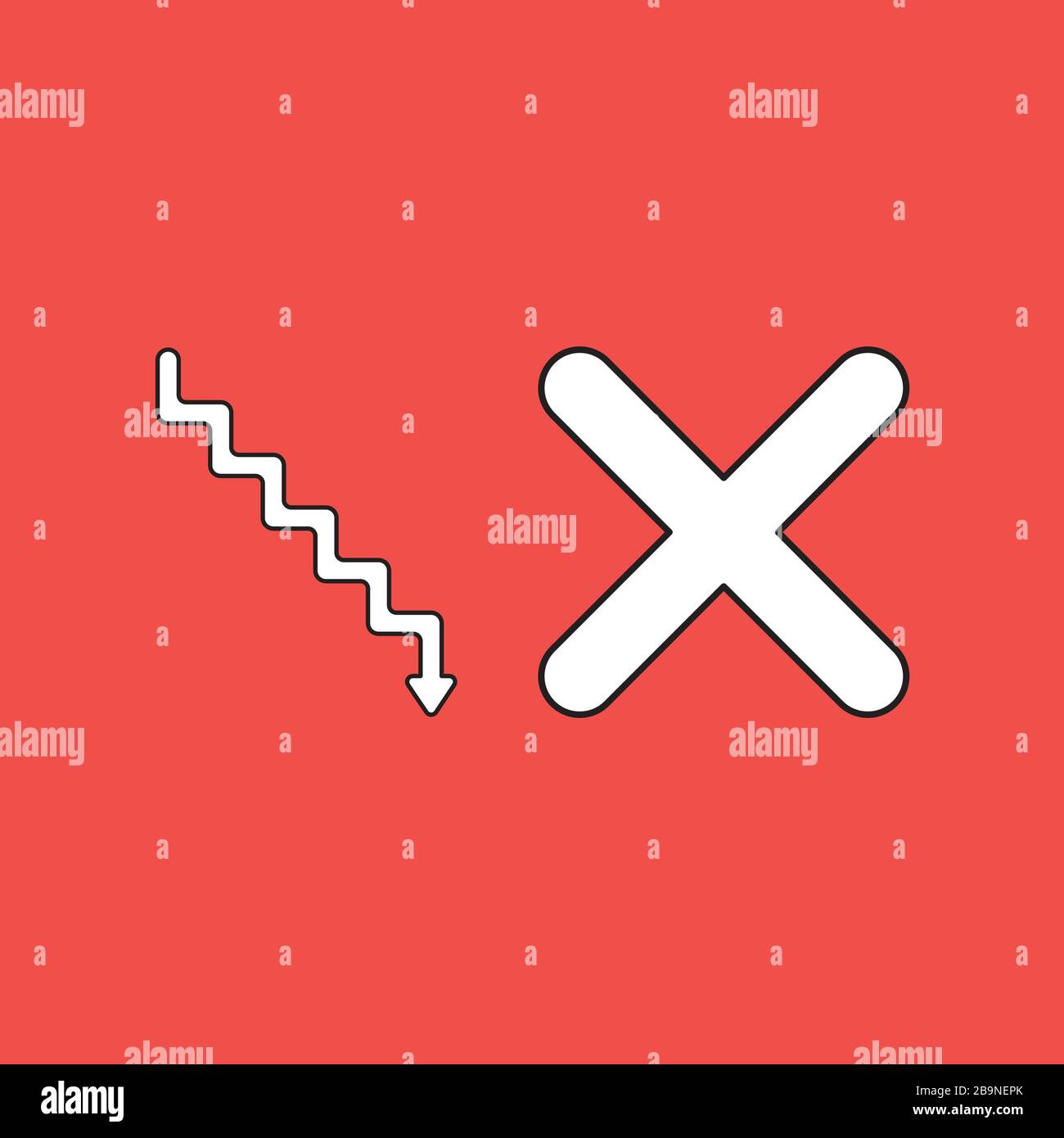 Vector icon concept of stairs with arrow pointing down and x mark ...