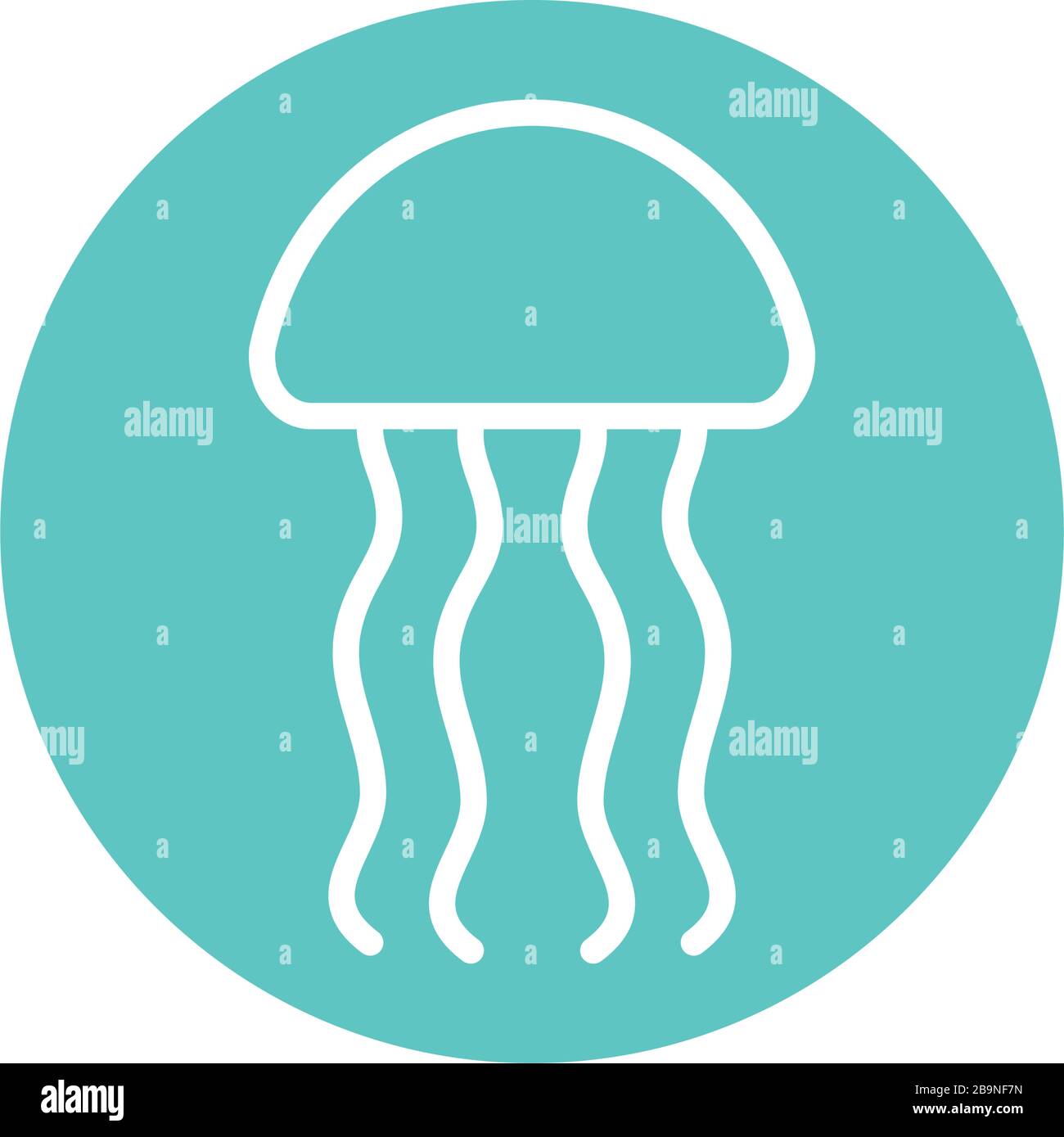 jellyfish line block style icon design Sea life ecosystem fauna ocean ...