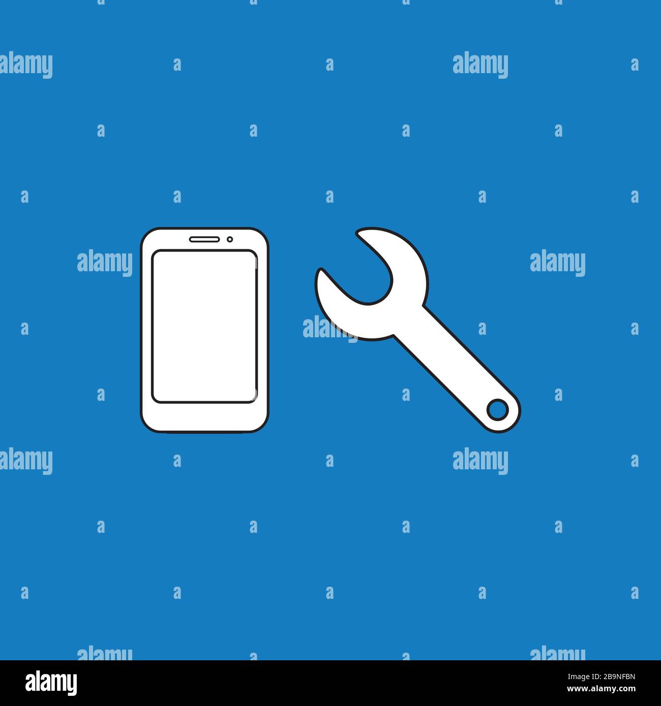 Vector icon concept of repair smartphone with spanner. White color with ...