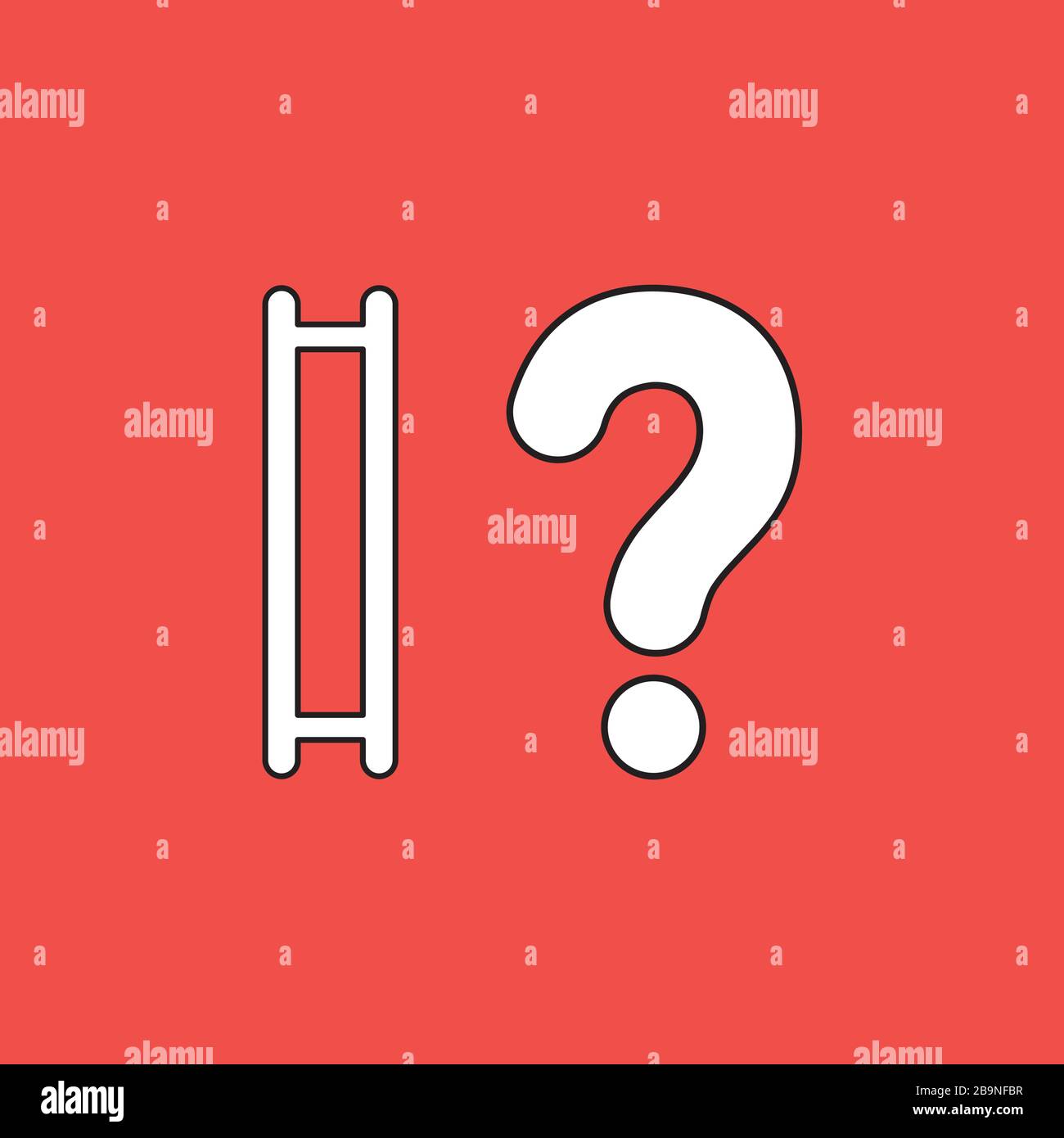 Vector icon concept of wooden ladder without steps and question mark ...