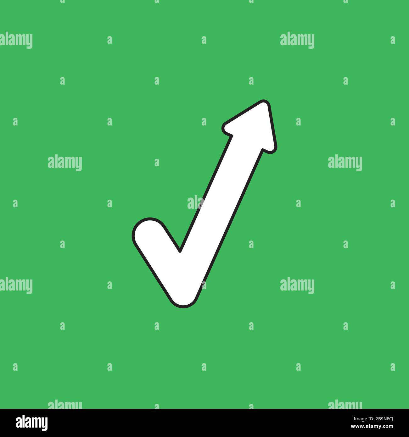 Vector icon concept of check mark with arrow pointing up. White color ...
