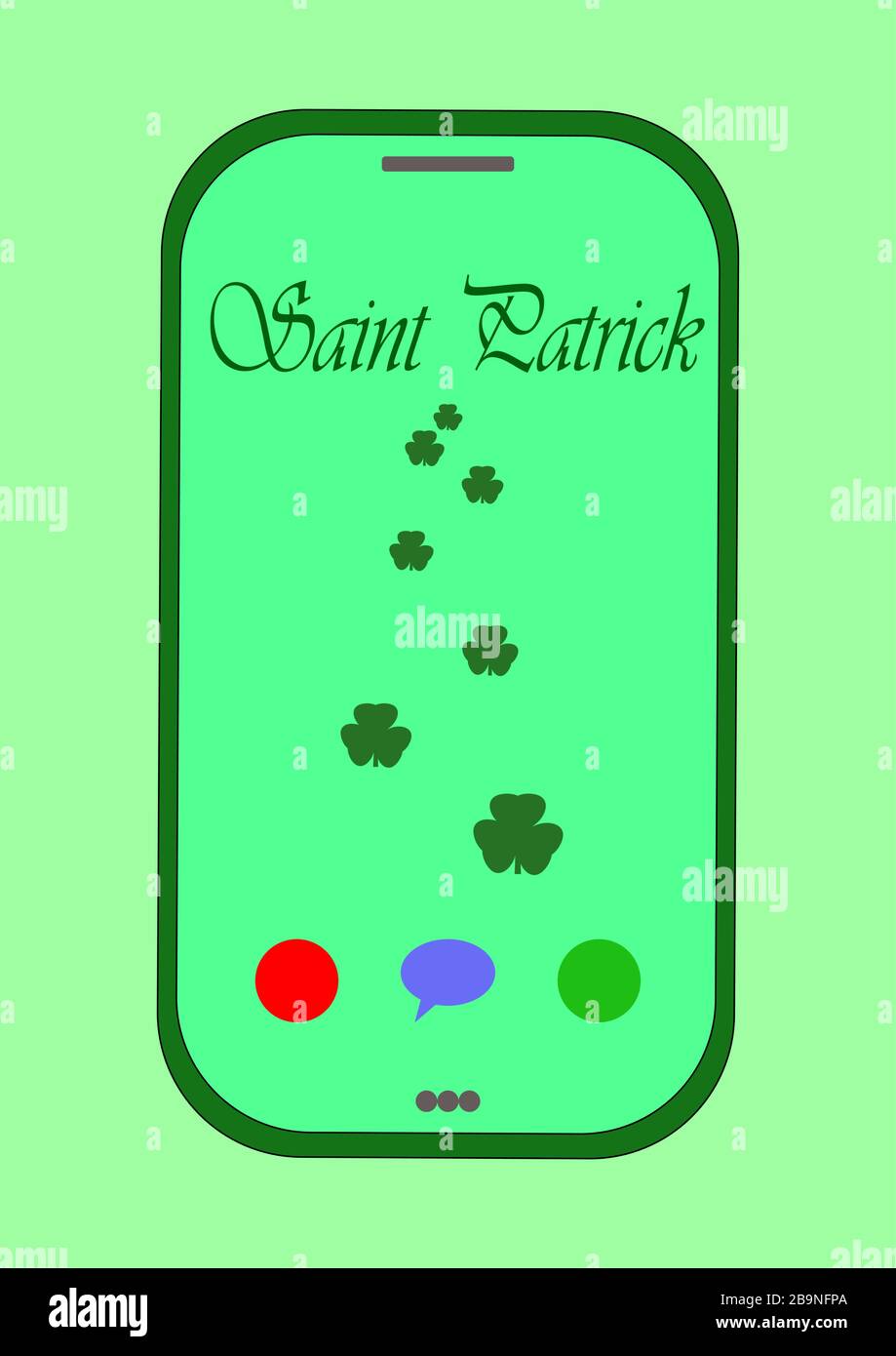 Smartphone text message on st patricks day on screen. Stock Vector