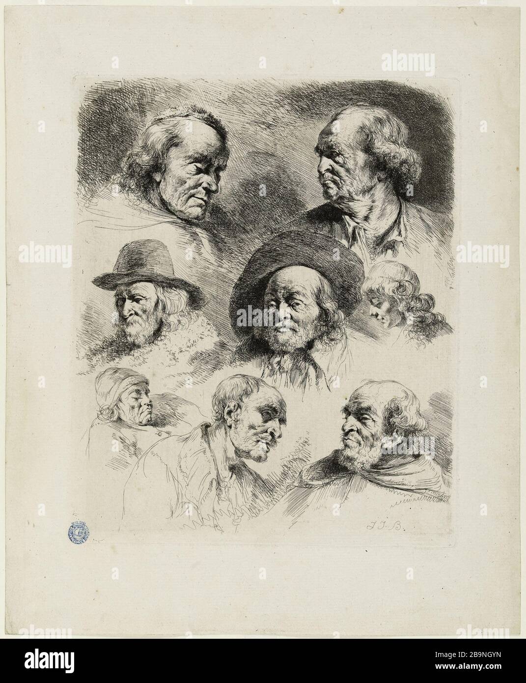Eight studies of heads Jean-Jacques de Boissieu (1736-1810) . "Huit études  de têtes". Gravure (eau-forte). Musée des Beaux-Arts de la Ville de Paris,  Petit Palais Stock Photo - Alamy