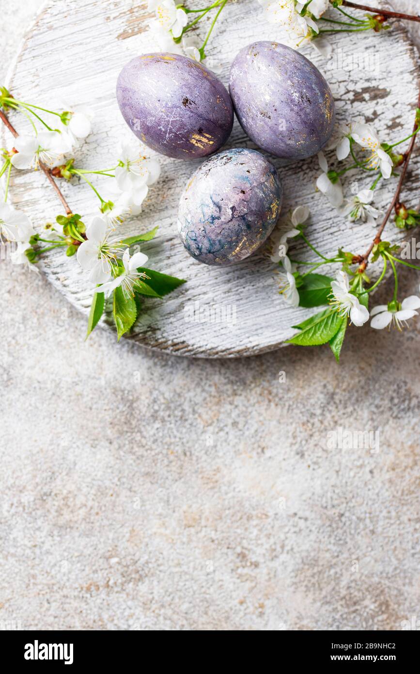 Easter painted eggs with marble effect Stock Photo