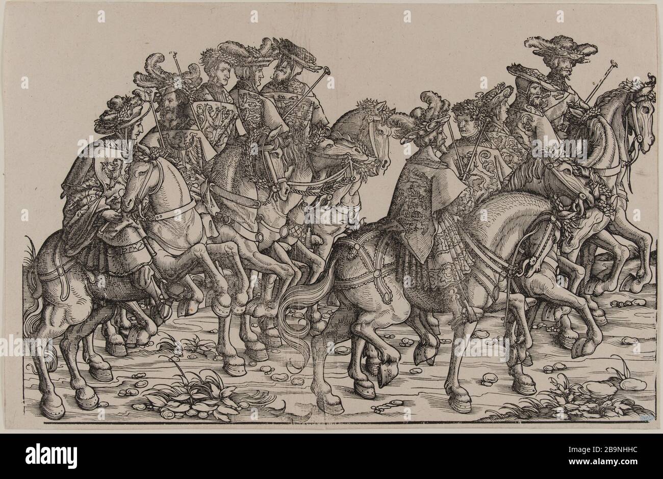 The triumphal procession of the Emperor Maximilian I: Hérauts horse (Eger Dornik-36, Bartsch 81) Hans Burgkmair, dit l'Ancien (1473-1531). Le Cortège triomphal de l'Empereur Maximilien Ier : Hérauts à cheval (Dornik-Eger 36, Bartsch 81). Xylographie, 1512-1519. Musée des Beaux-Arts de la Ville de Paris, Petit Palais. Stock Photo