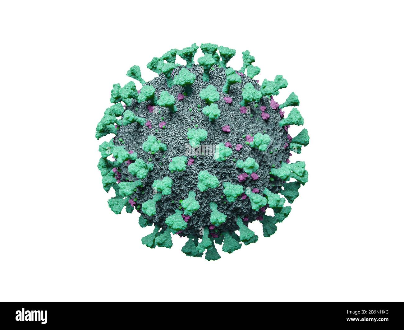 Molecular Structure of a Blue COVID-19 Corona Influenza Virus - 3D Illustration on White Background Stock Photo