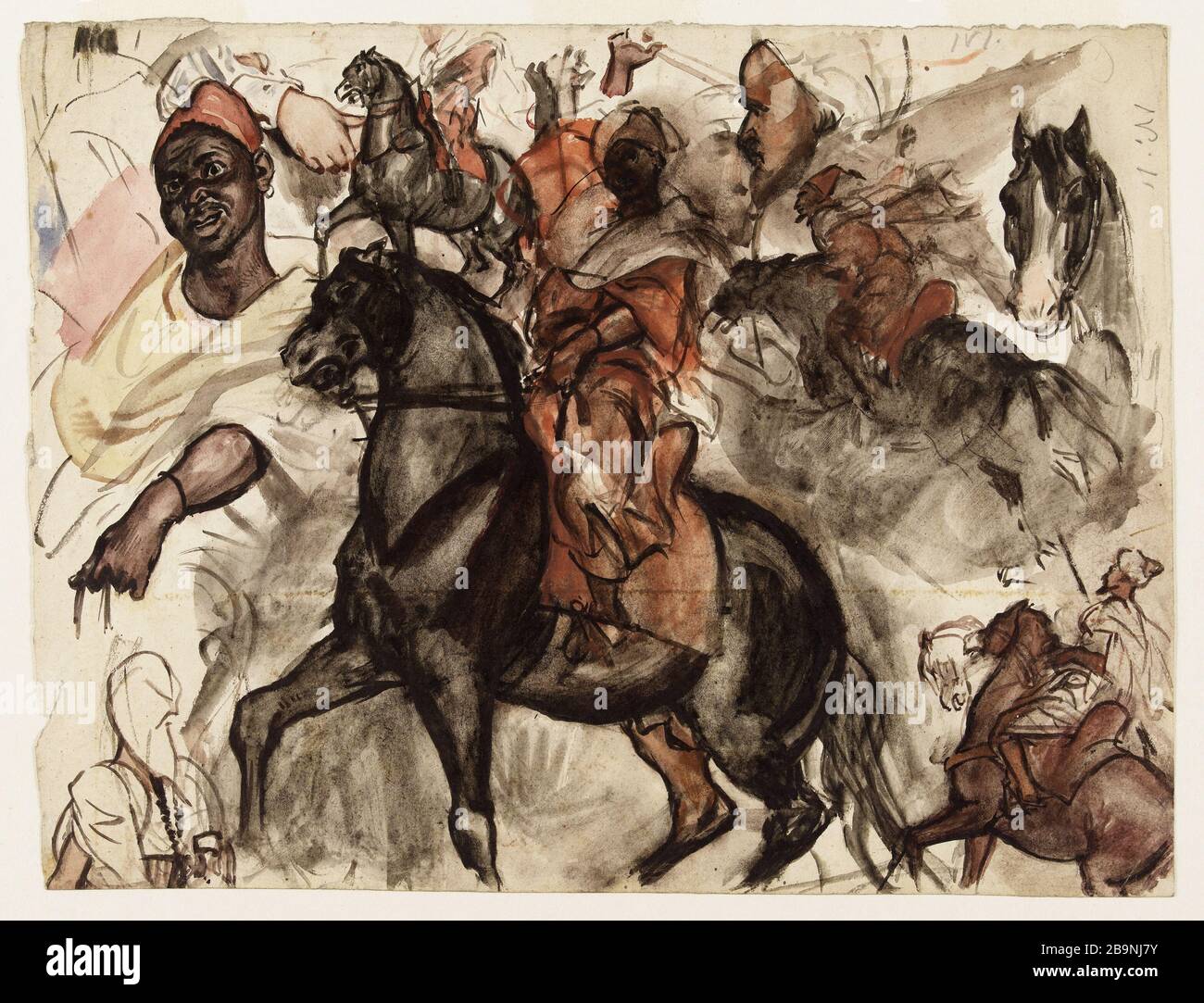 Arab horsemen Alfred Dehodencq (1822-1882). Cavaliers arabes. Crayon graphite, aquarelle et gouache sur papier. Musée des Beaux-Arts de la Ville de Paris, Petit Palais. Stock Photo