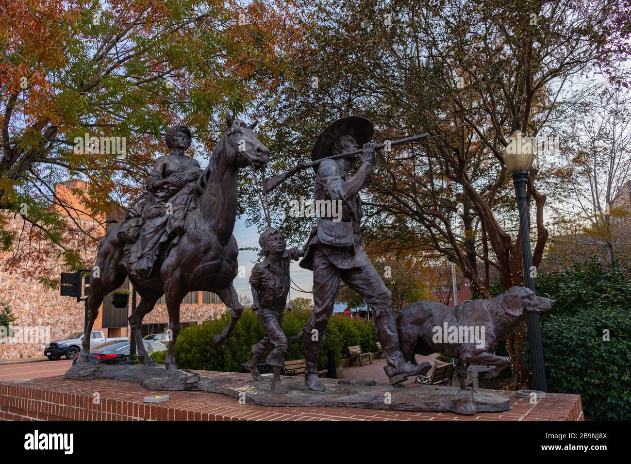 Nacogdoches, Texas, USA - November 16, 2019:  The Gateway statue by Michael Boyett, honoring the first settlers of Texas Stock Photo