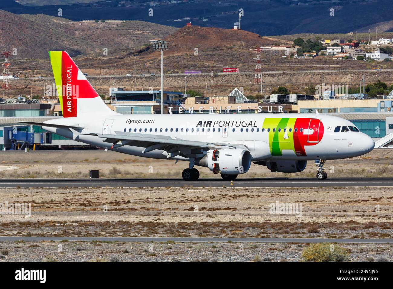 Tenerife, Spain – November 23, 2019: TAP Air Portugal Airbus A319 airplane at Tenerife South airport (TFS) in Spain. Airbus is a European aircraft man Stock Photo