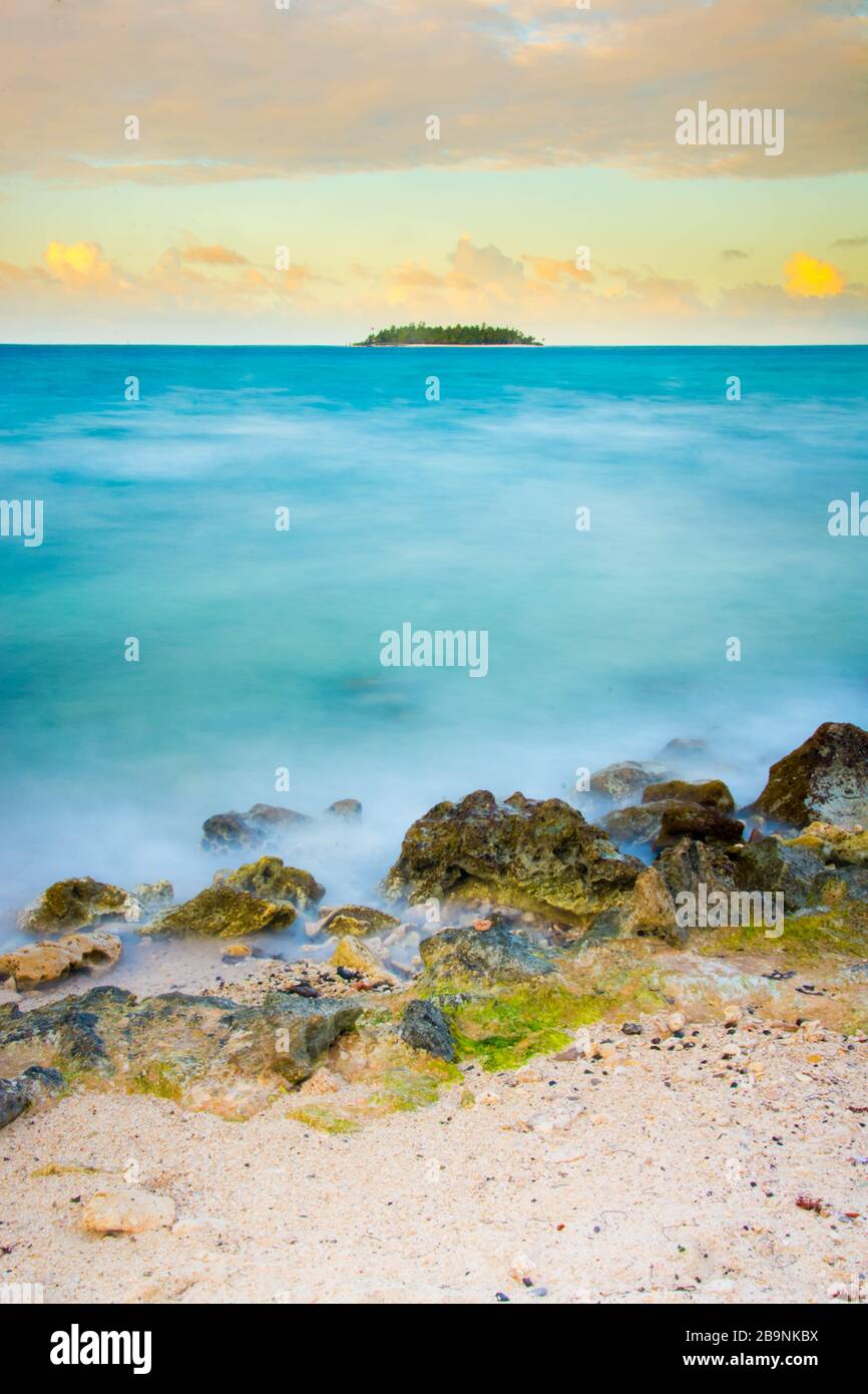 Long exposure of seven colors sea at San Andres Island in Colombia Stock Photo