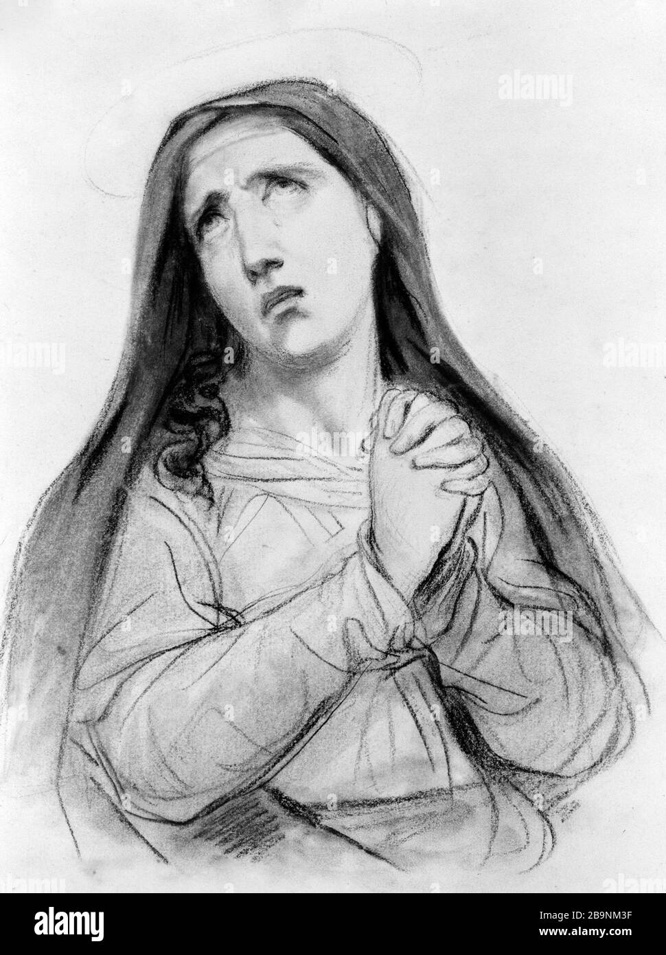 HOLY IN PRAYER Octave Tassaert (1800-1874). 'Sainte en prière'. Fusain sur papier crème, XIXe siècle. Musée des Beaux-Arts de la Ville de Paris, Petit Palais. Stock Photo