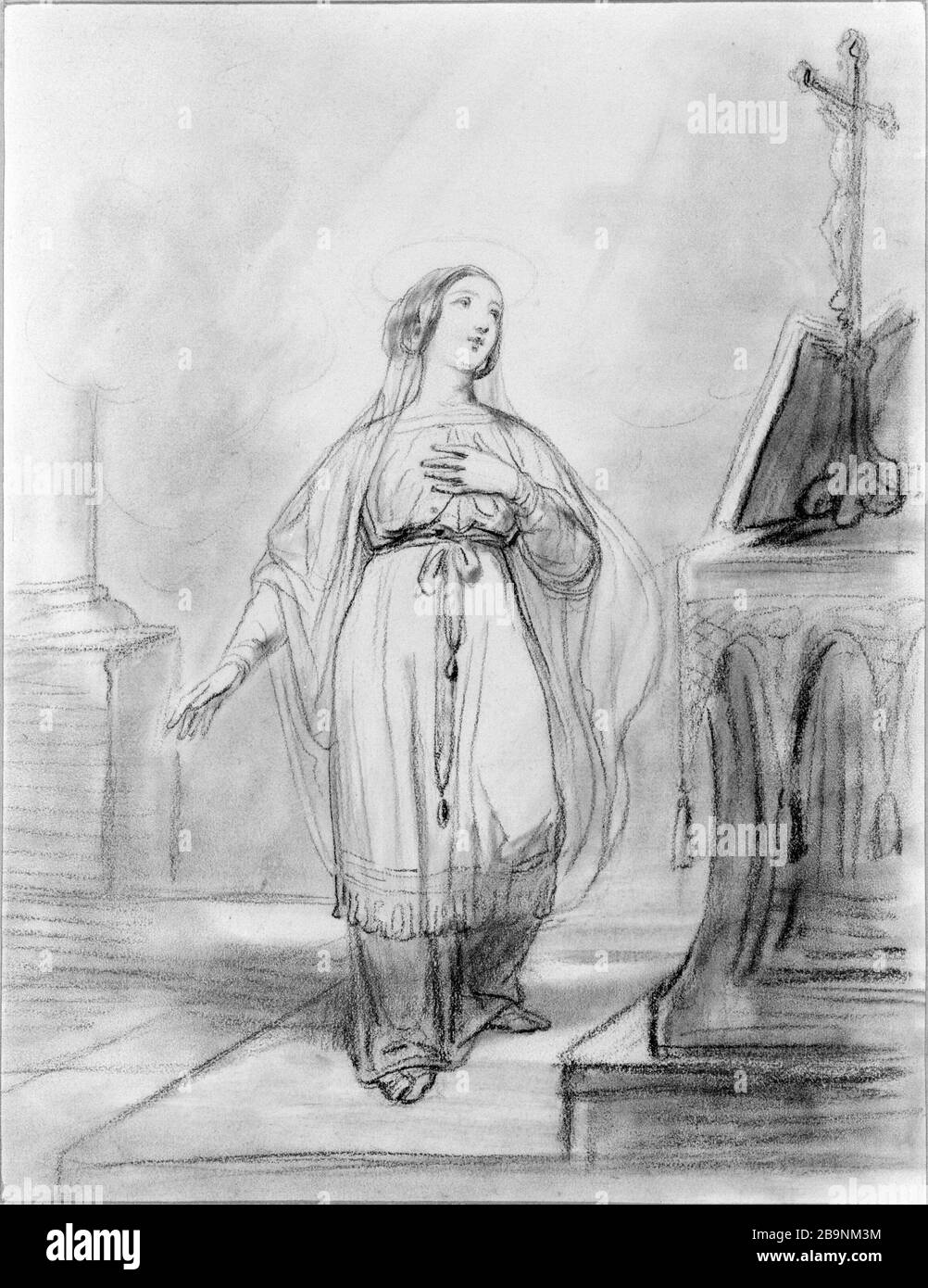 SAINTE HENRIETTA Octave Tassaert (1800-1874). 'Sainte Henriette'. Fusain sur papier crème, XIXème siècle. Musée des Beaux-Arts de la Ville de Paris, Petit Palais. Stock Photo