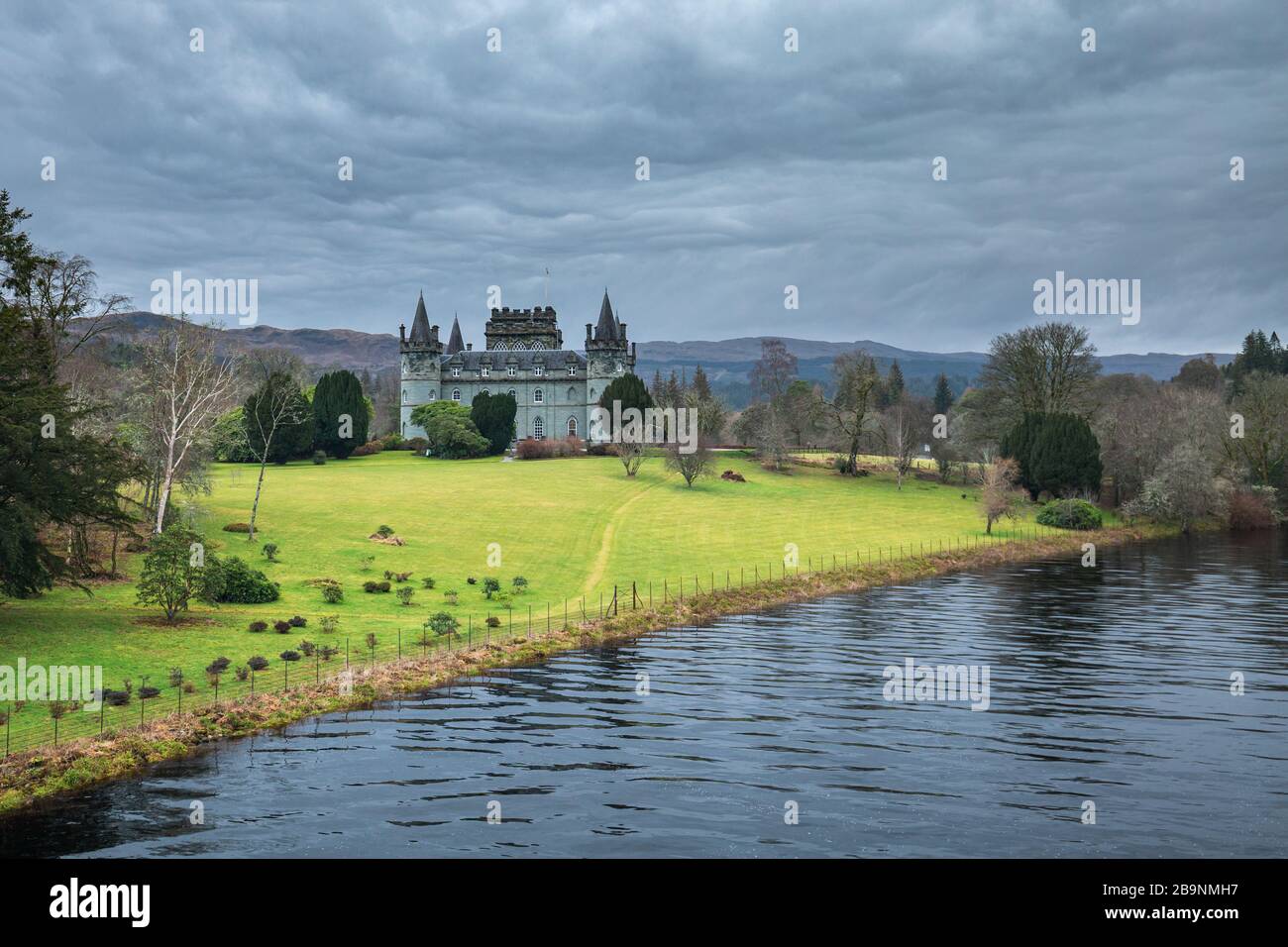 Moody clouds over Iveraray Castle - the country house in the county of Argyll in western Scotland Stock Photo
