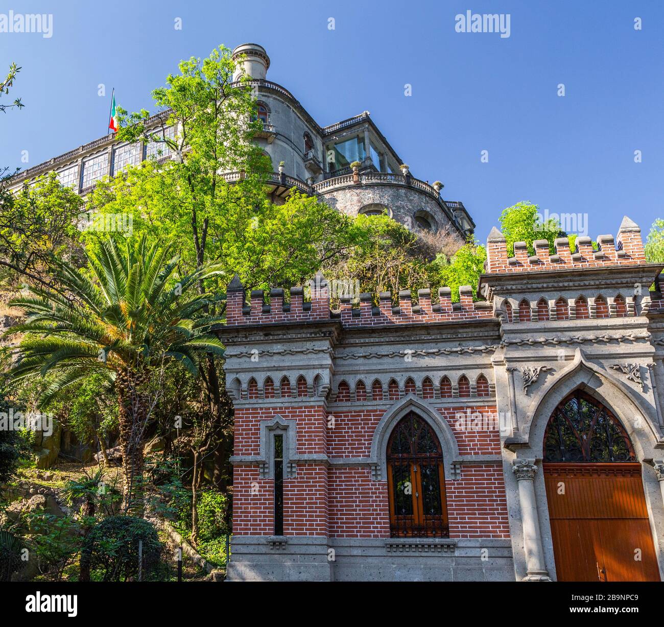 Chapultepec Castle, in Mexico City, was once home to Emperor Maximilian I and to Mexican Presidents until 1939.  It is now the National Museum of Hist Stock Photo