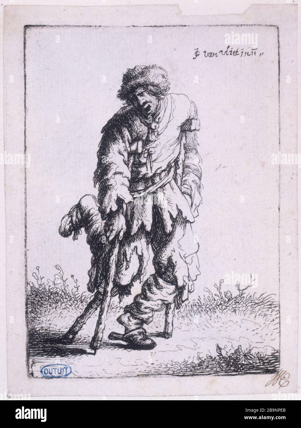 Beggar A LEG WOOD Joris Van Vliet (né en 1610). 'Mendiant à la jambe de bois'. Musée des Beaux-Arts de la Ville de Paris, Petit Palais. Stock Photo