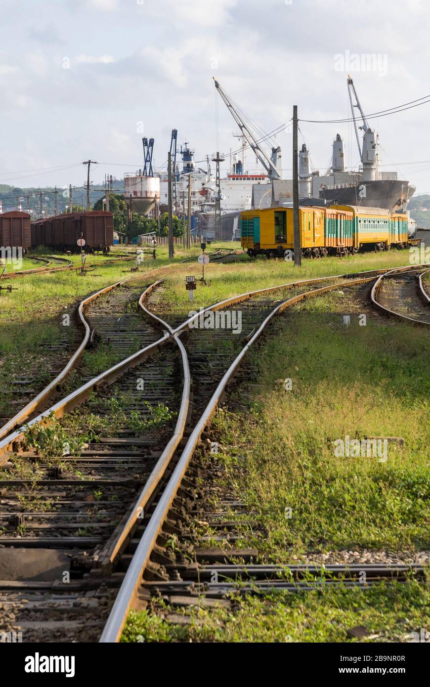 Cargo railway terminal in the port. Santiago de Cuba. Cuba Stock Photo