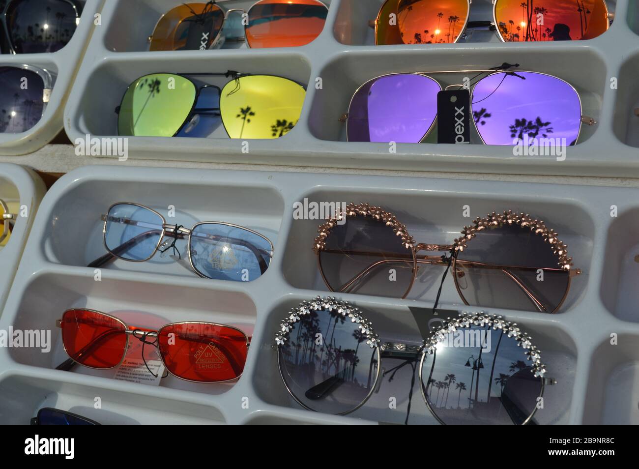 Sunglasses for sale are on display at Venice Boardwalk. Los Angeles, CA