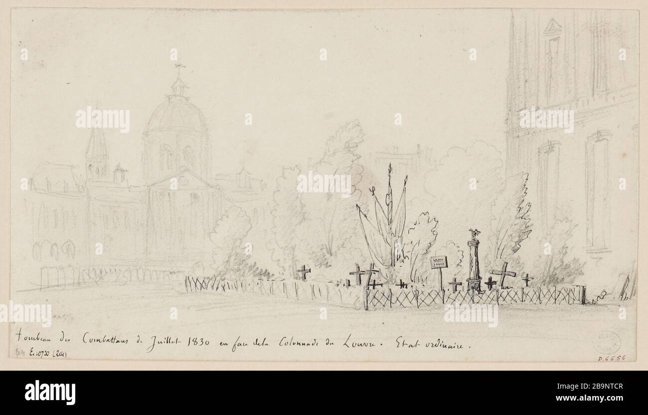 Tomb of fighters in July 1830 in front of the colonnade of the Louvre ...
