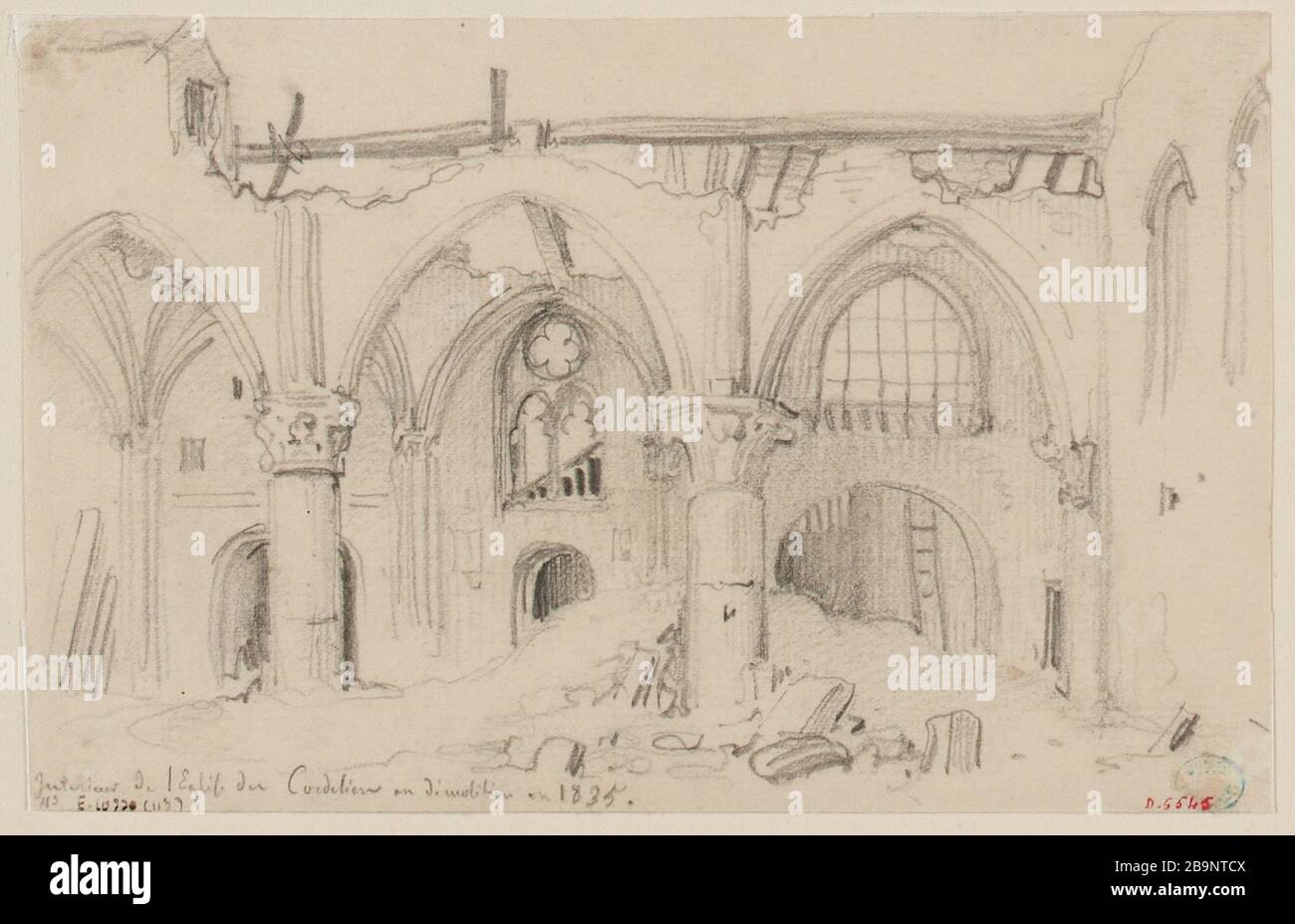 Inside the church of the Cordeliers demolition in 1835. Stock Photo