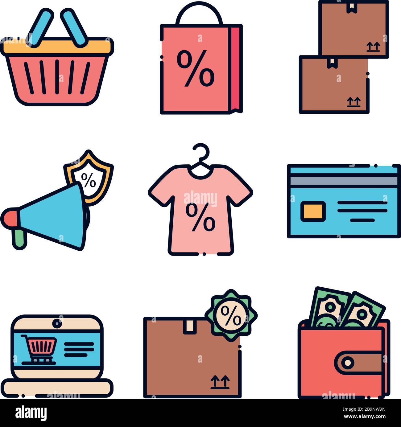 line fill style icon set design of Sale shopping commerce market store ...