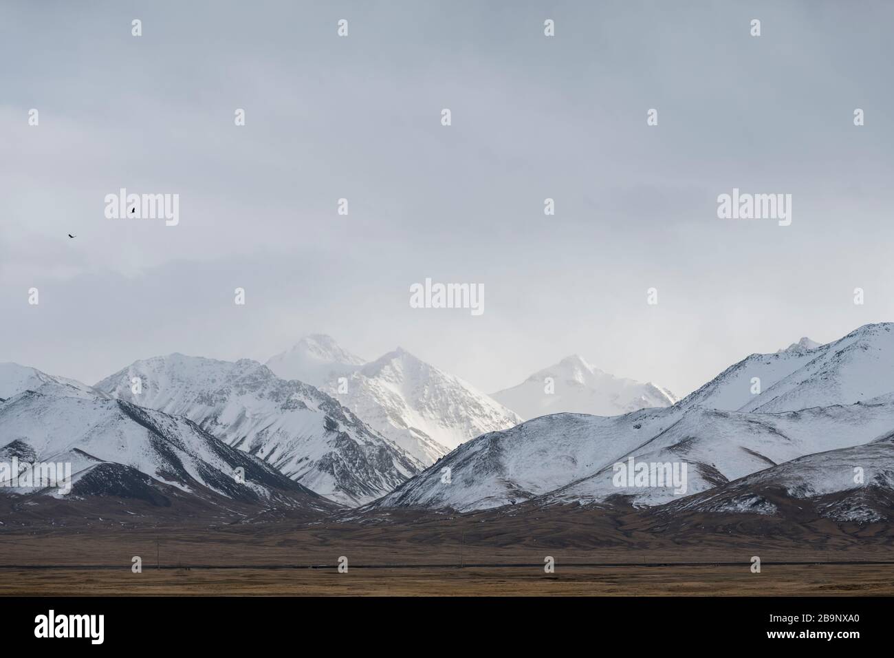mountain landscape showing the typical Tian Shan mountains around Chatyr Kol lake in Kyrgyzstan Stock Photo