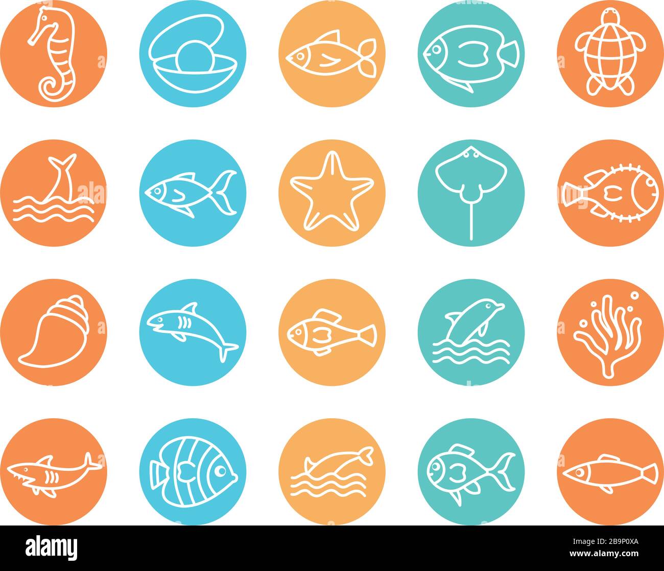 line block style icon set design Sea animals life ecosystem fauna ocean ...