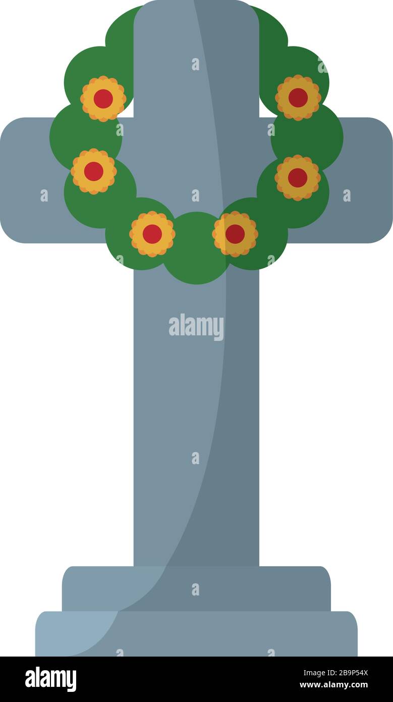 cross rip with flowers crown flat style icon design, Memorial day ...