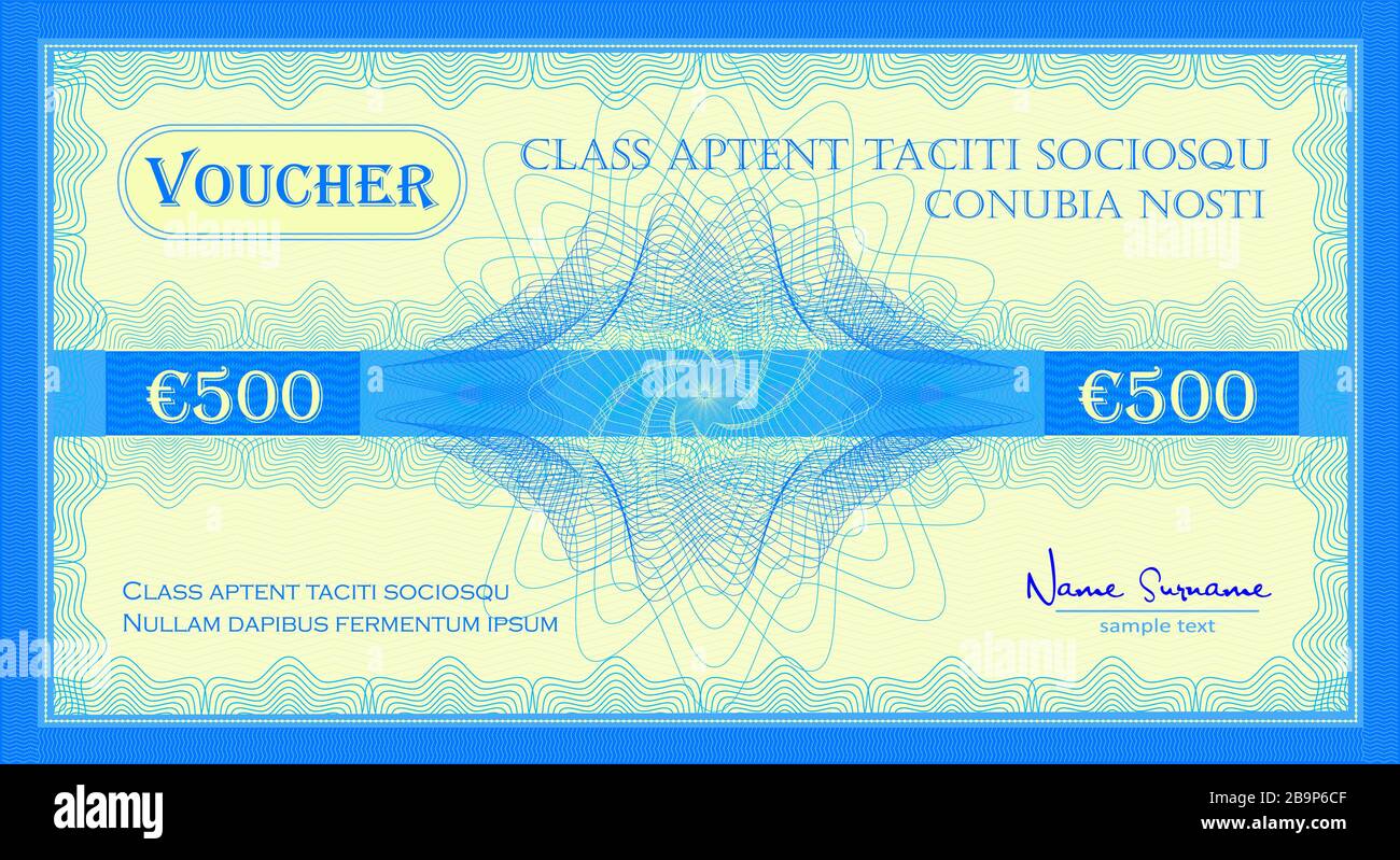 Voucher like a five hundred euro gift banknote blue color vector Stock Vector
