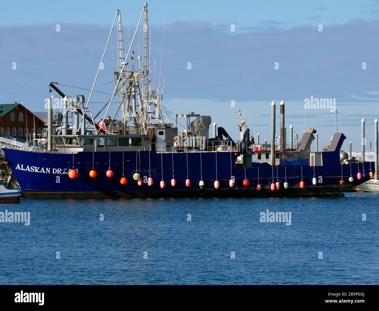 Ship in homer marina with 25 bumpers fenders hires stock photography