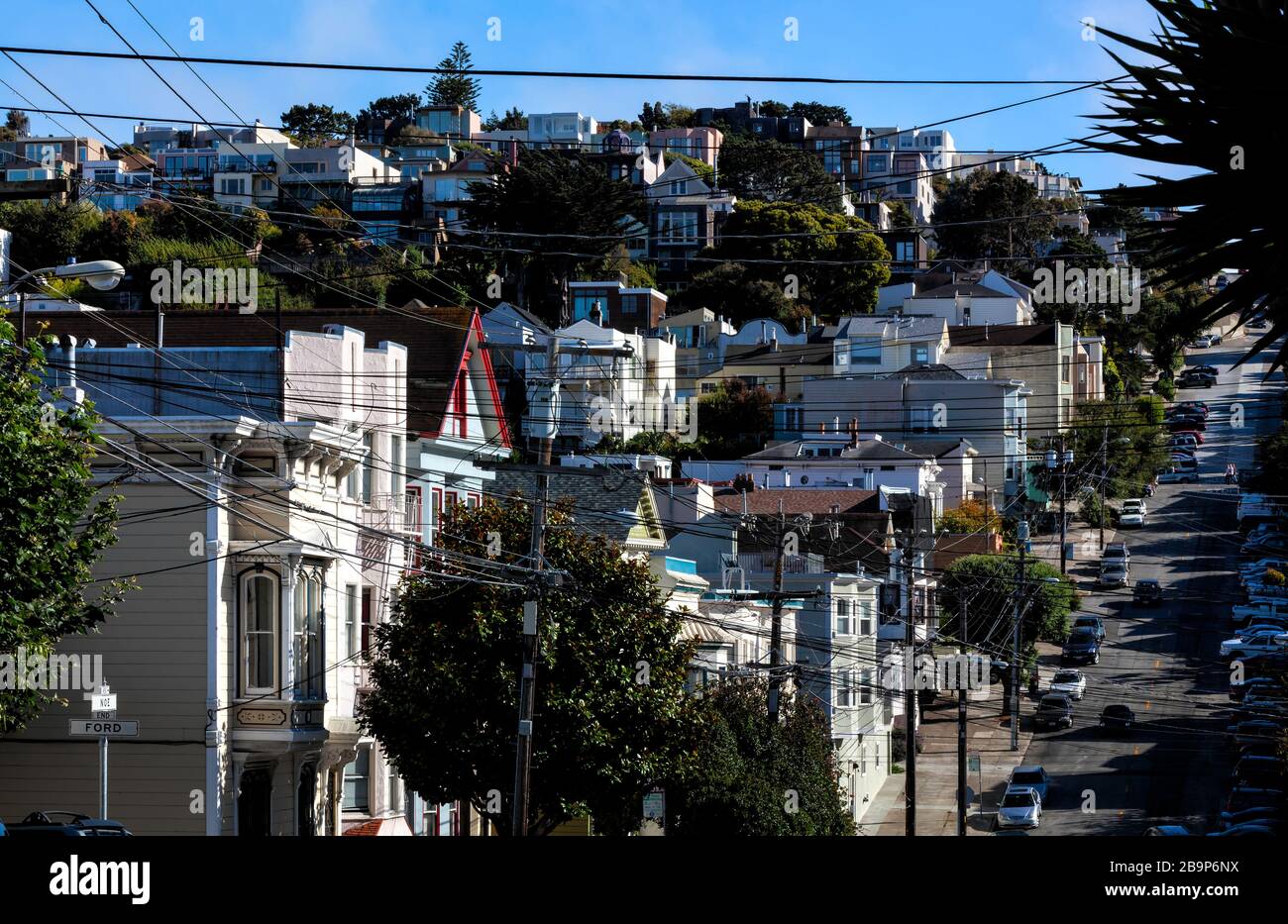 View up the hill on Castro Street from Harvey Milk Plaza, San Francisco, California, United States, North America, color Stock Photo