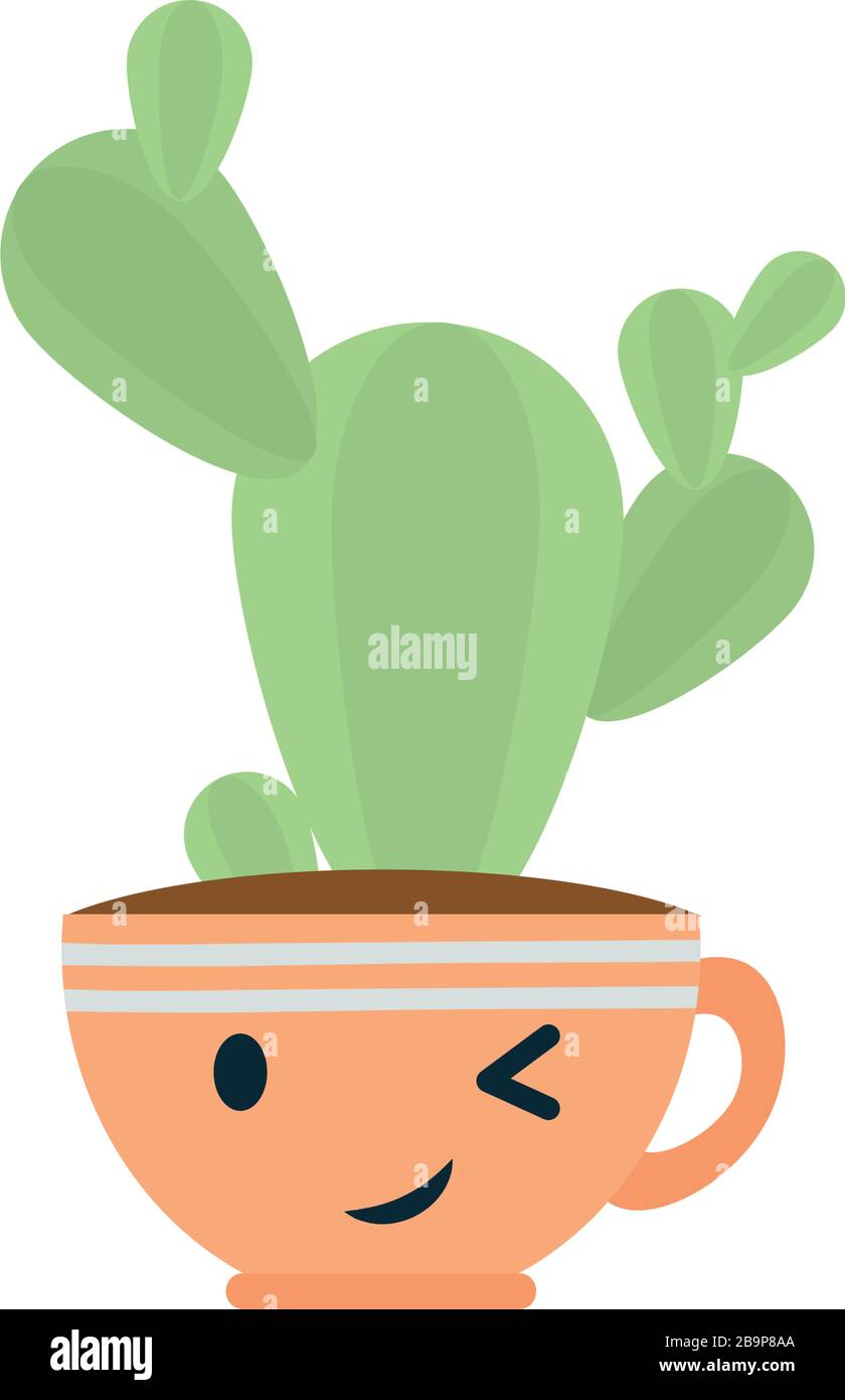 Kawaii cactus inside pot flat style icon design, Plant desert nature ...