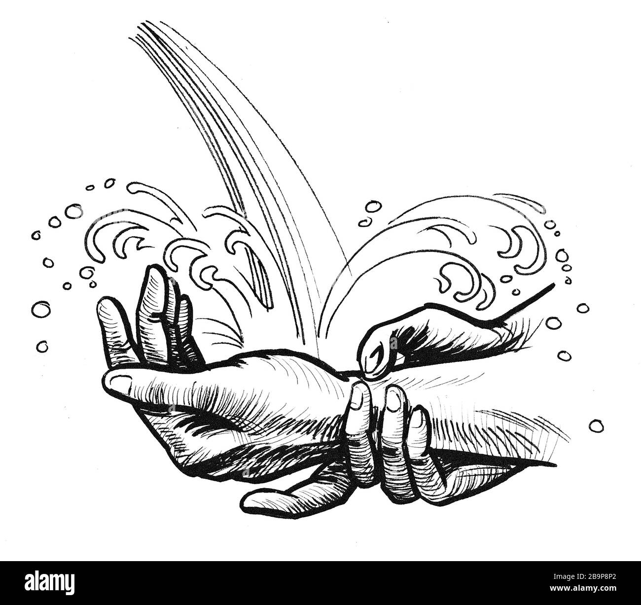 Hands washing. Ink black and white drawing Stock Photo - Alamy