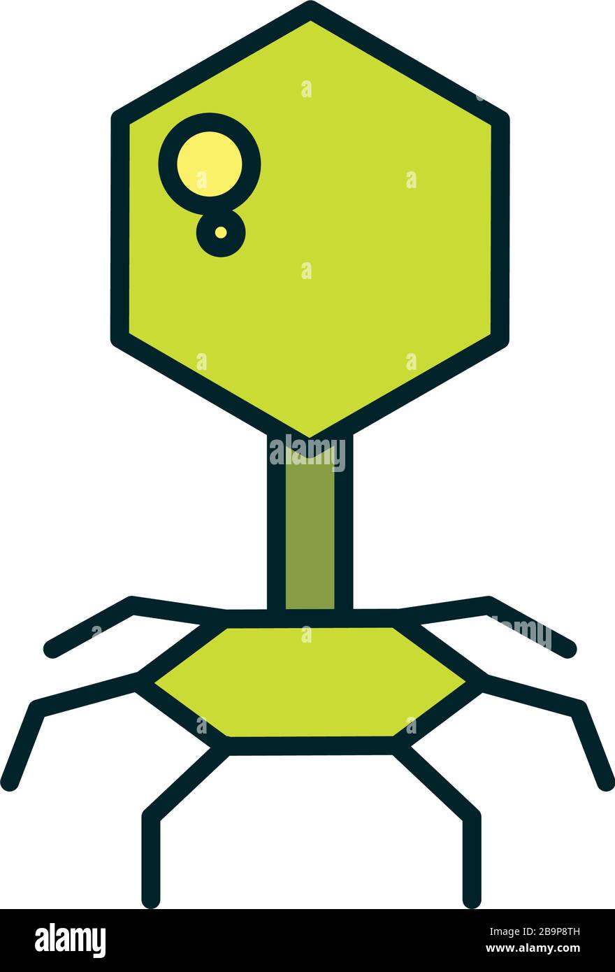 bacteriophage virus line and fill style icon design, Bacterium organism molecule microbe cell disease illness health medical and infection theme Vector illustration Stock Vector