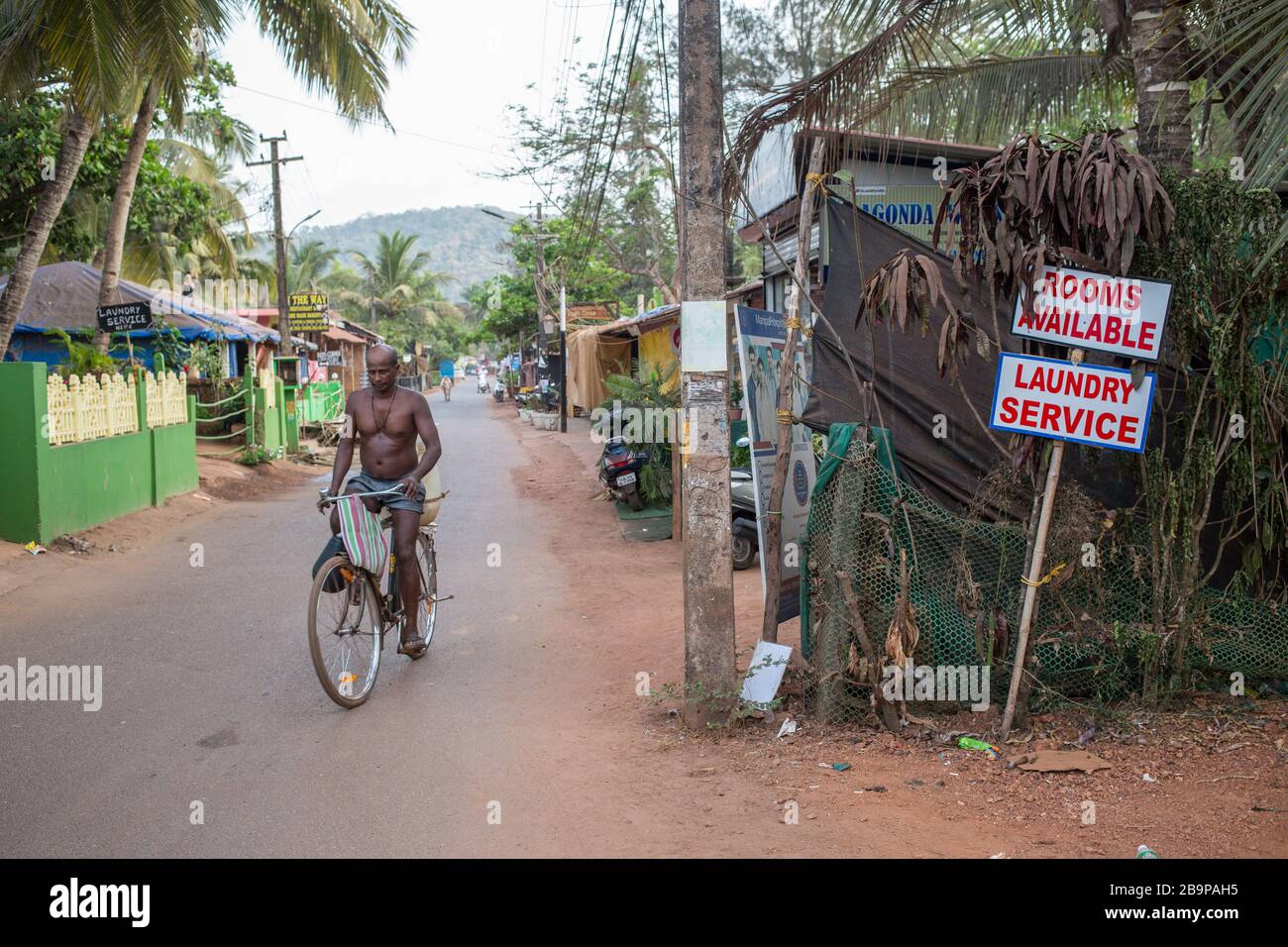 Empty streets and closed shops in Goa, India during the corona quarantine. Stock Photo